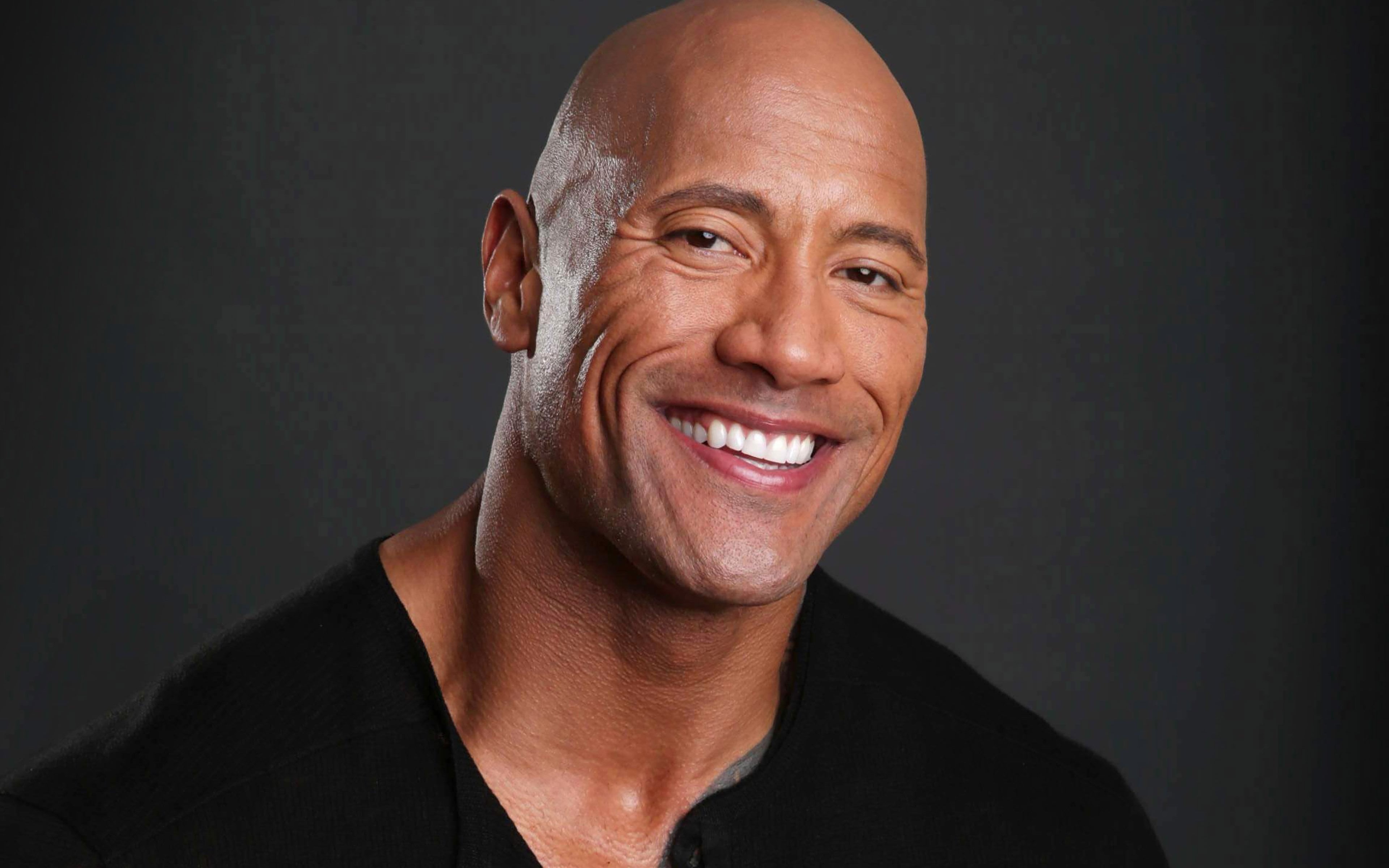 smiling, emotion, mature men, black background, men, actor, happiness, dwayne, johnson, gray background, indoors, hair loss, action, studio shot, one person, HD Wallpaper