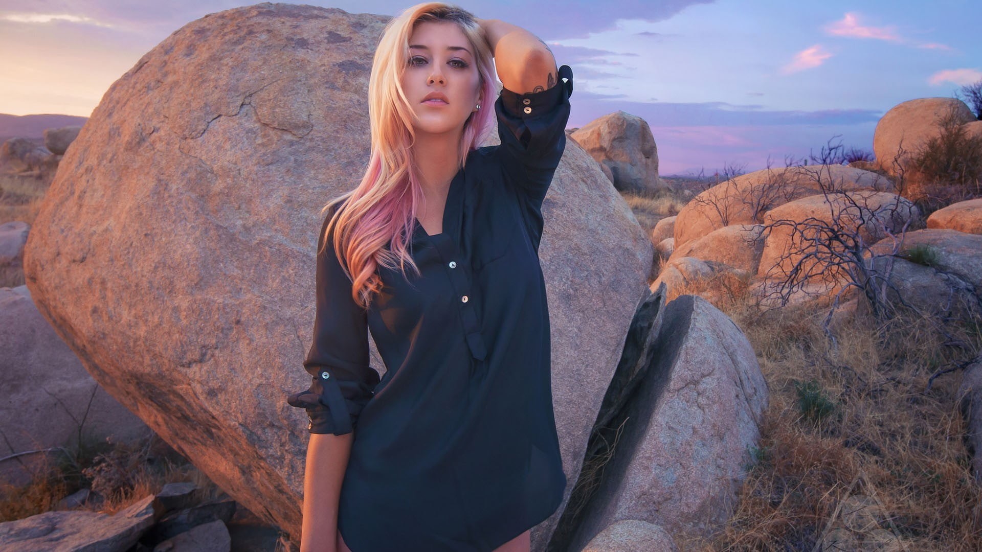 healthy Lifestyle, females, scenics - nature, lifestyles, beauty In Nature, beauty, landscape, tattoo, standing, shirt, rock, looking, casual clothing, HD Wallpaper