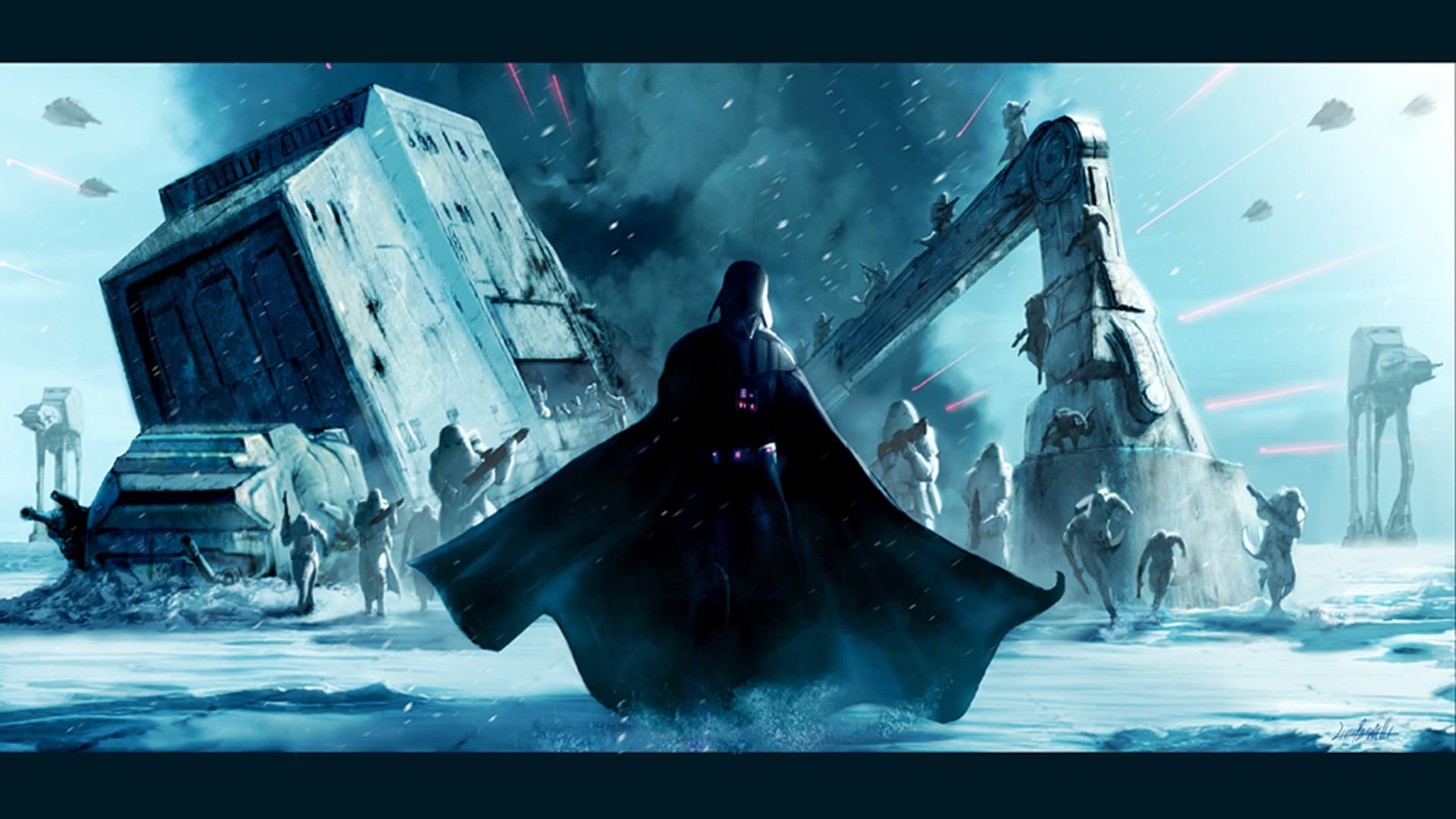 movies, water, ice, day, night, winter, transfer print, spooky, sky, 1080P, cold - Temperature, covering, black, blue, north Pole, AT-AT, arctic, science fiction, HD Wallpaper