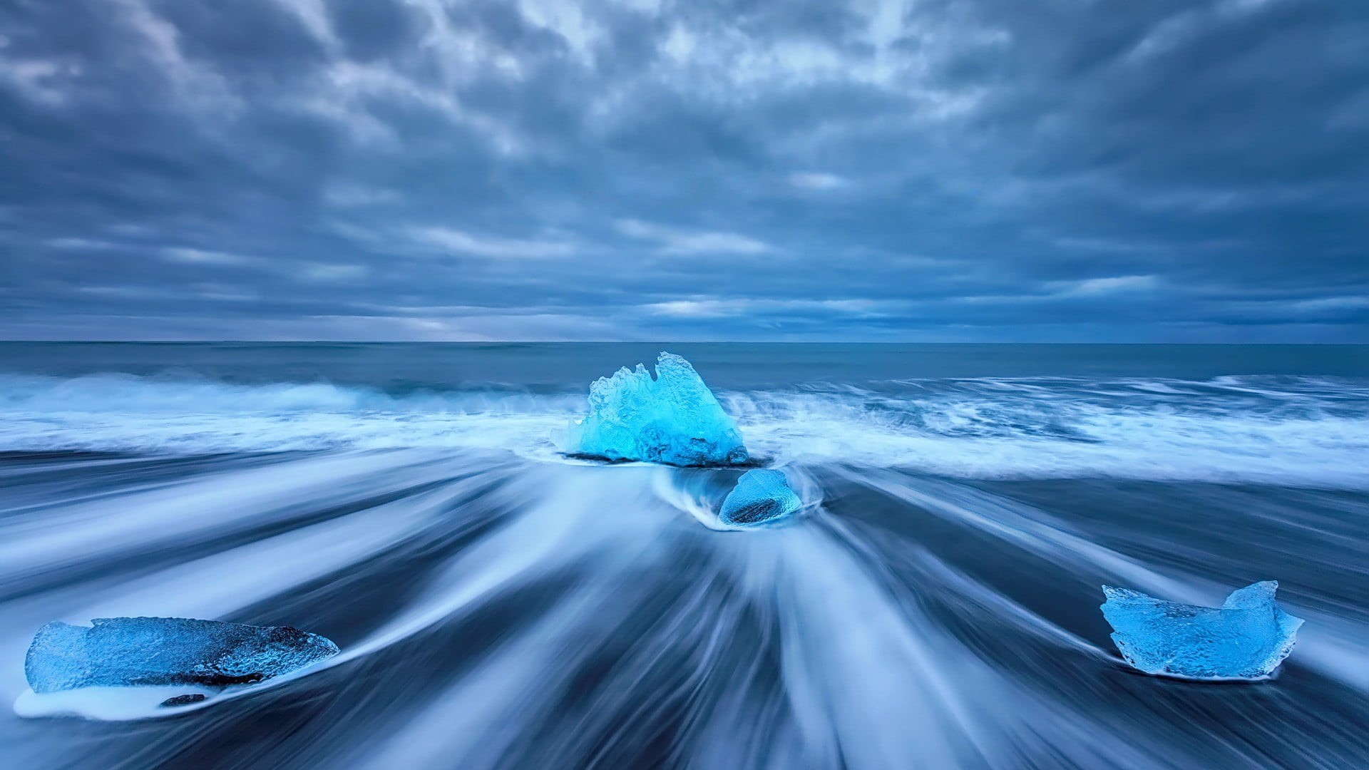 tranquility, long exposure, beauty in nature, clouds, outdoors, no people, photo, landscape, blue, 1080P, winter, ice, iceberg, glacier, cold temperature, HD Wallpaper