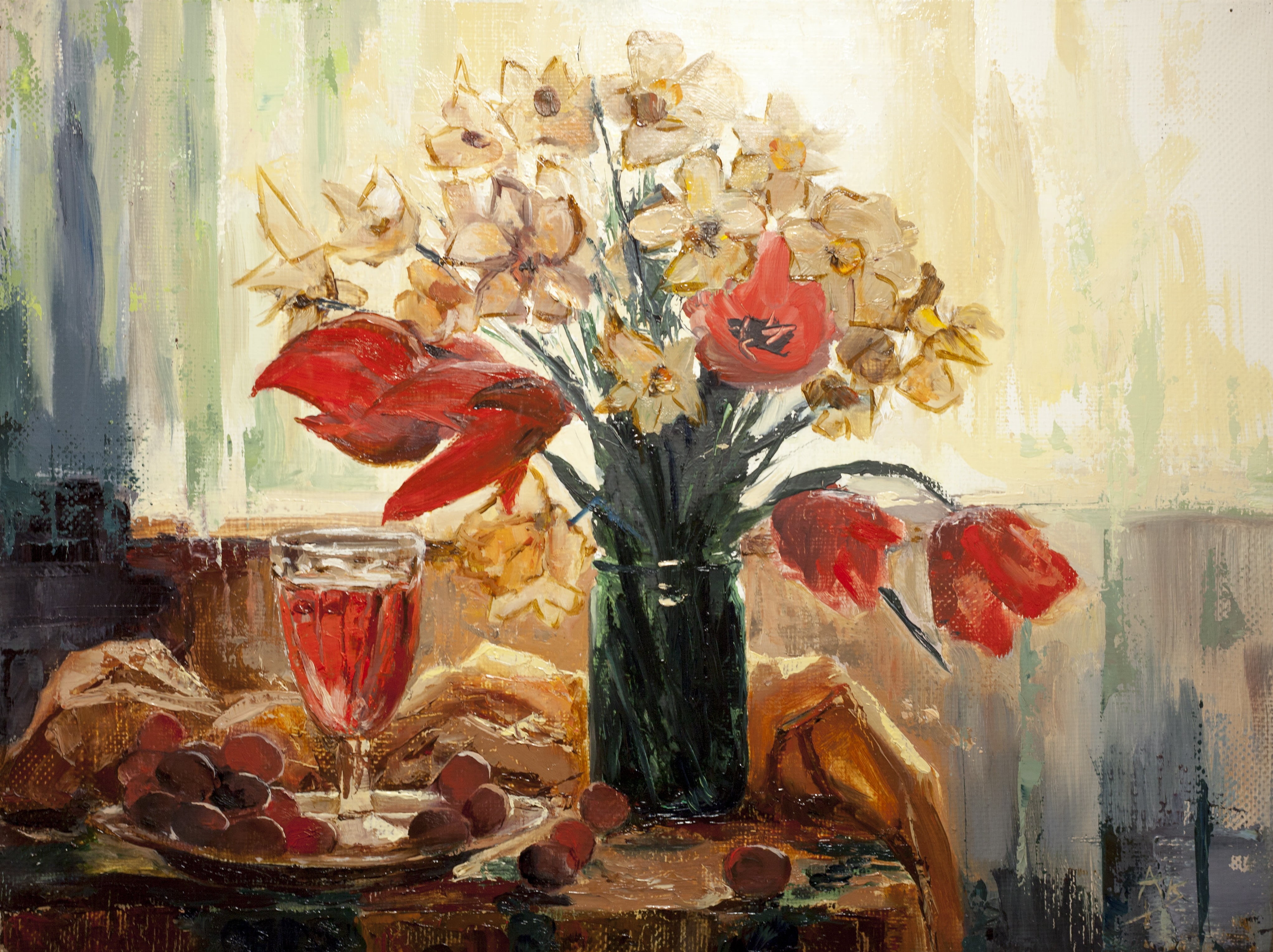 freshness, transparent, nature, art and craft, indoors, wall - building feature, Tulips in the bank, still life, table, curtain, plant, close-up, bouquet, HD Wallpaper
