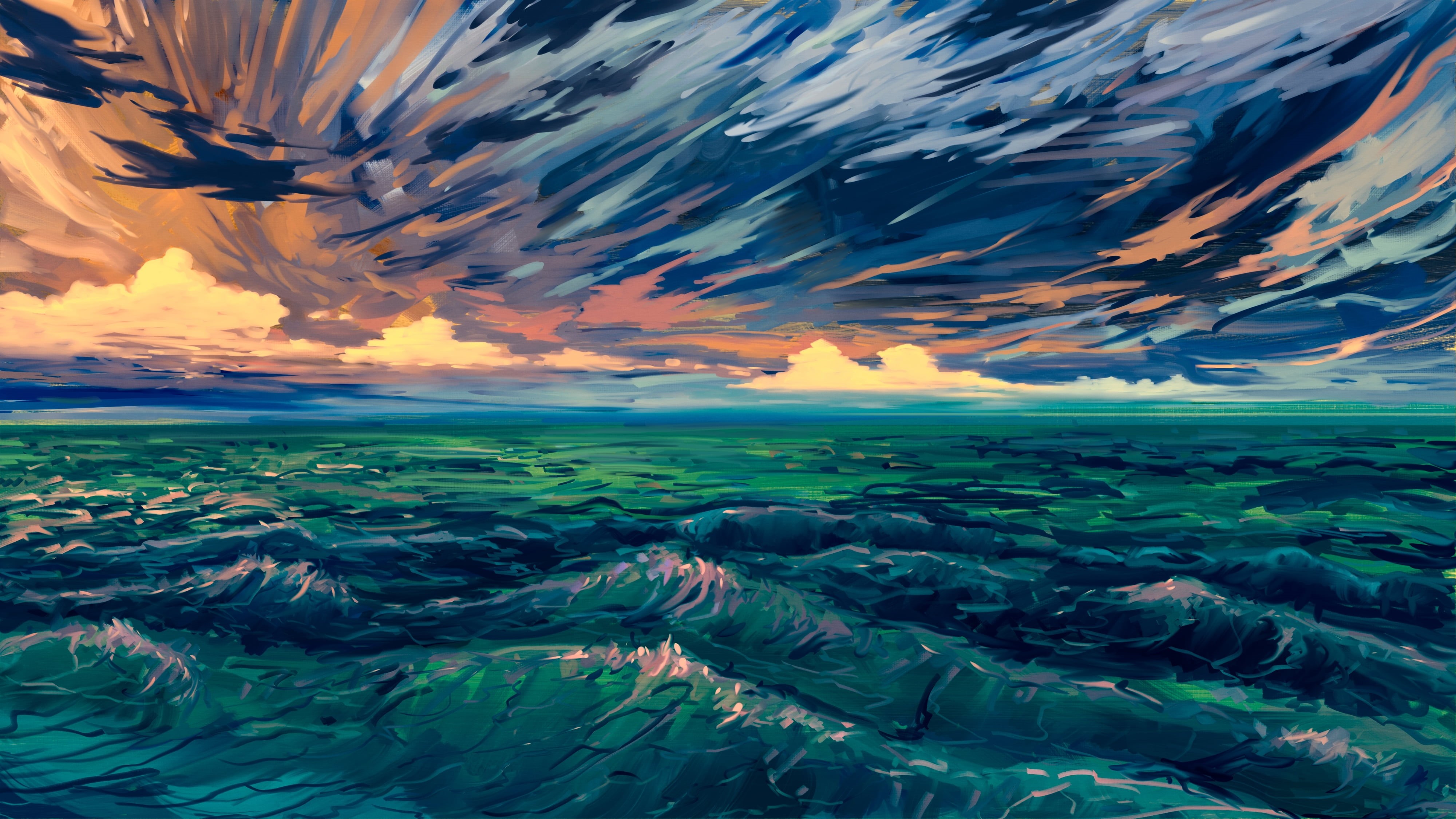 Hangmoon, digital painting, digital art, sea, 4K, HD Wallpaper
