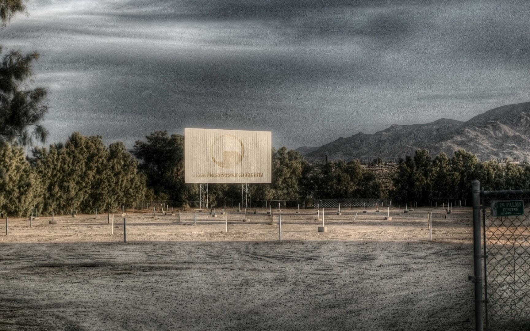 land, 720P, sign, nature, tree, sky, gamers, plant, empty, basketball - sport, basketball hoop, absence, Black Mesa, grass, outdoors, billboard, sport, HD Wallpaper