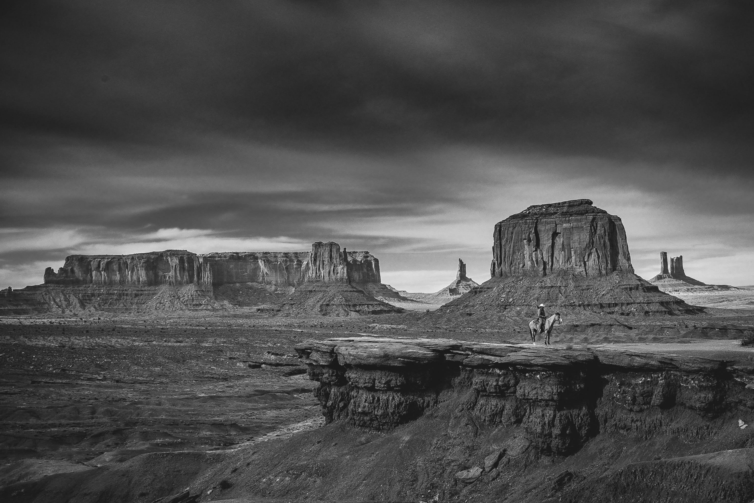 travel destinations, western, movie, man, horse, land, rock formation, tranquil scene, day, wild west, monument valley, ancient civilization, rock - object, HD Wallpaper