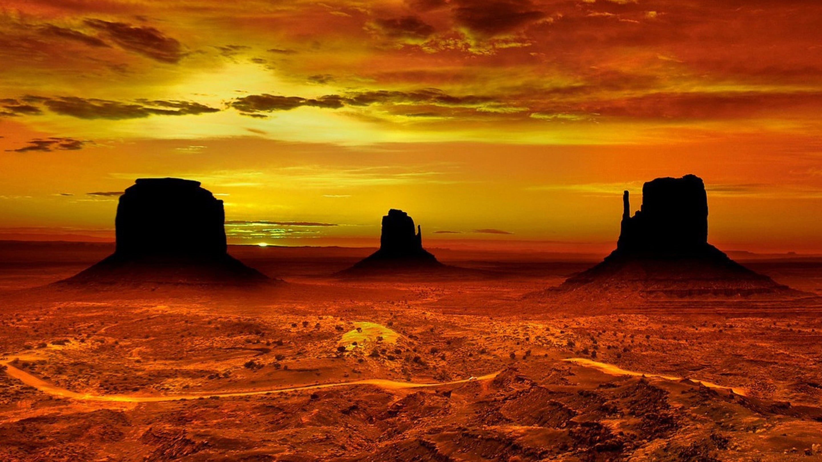 idyllic, desert, non-urban scene, monument, climate, navajo, rock, mobile, scenics - nature, tranquility, tranquil scene, nature, romantic sky, valley, HD Wallpaper