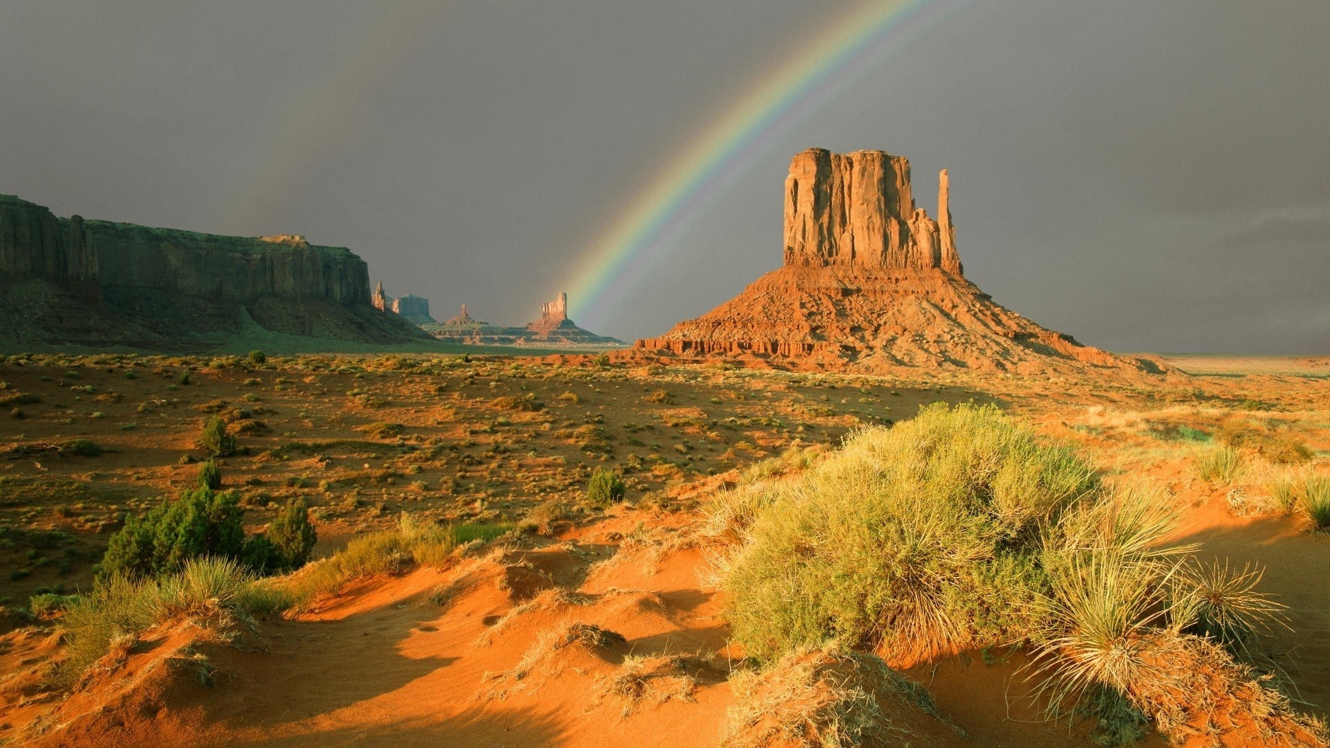 solid, rock formation, land, non-urban scene, rock - object, geology, scenics - nature, Monument Valley, nature, outdoors, rainbow, landscape, travel destinations, HD Wallpaper
