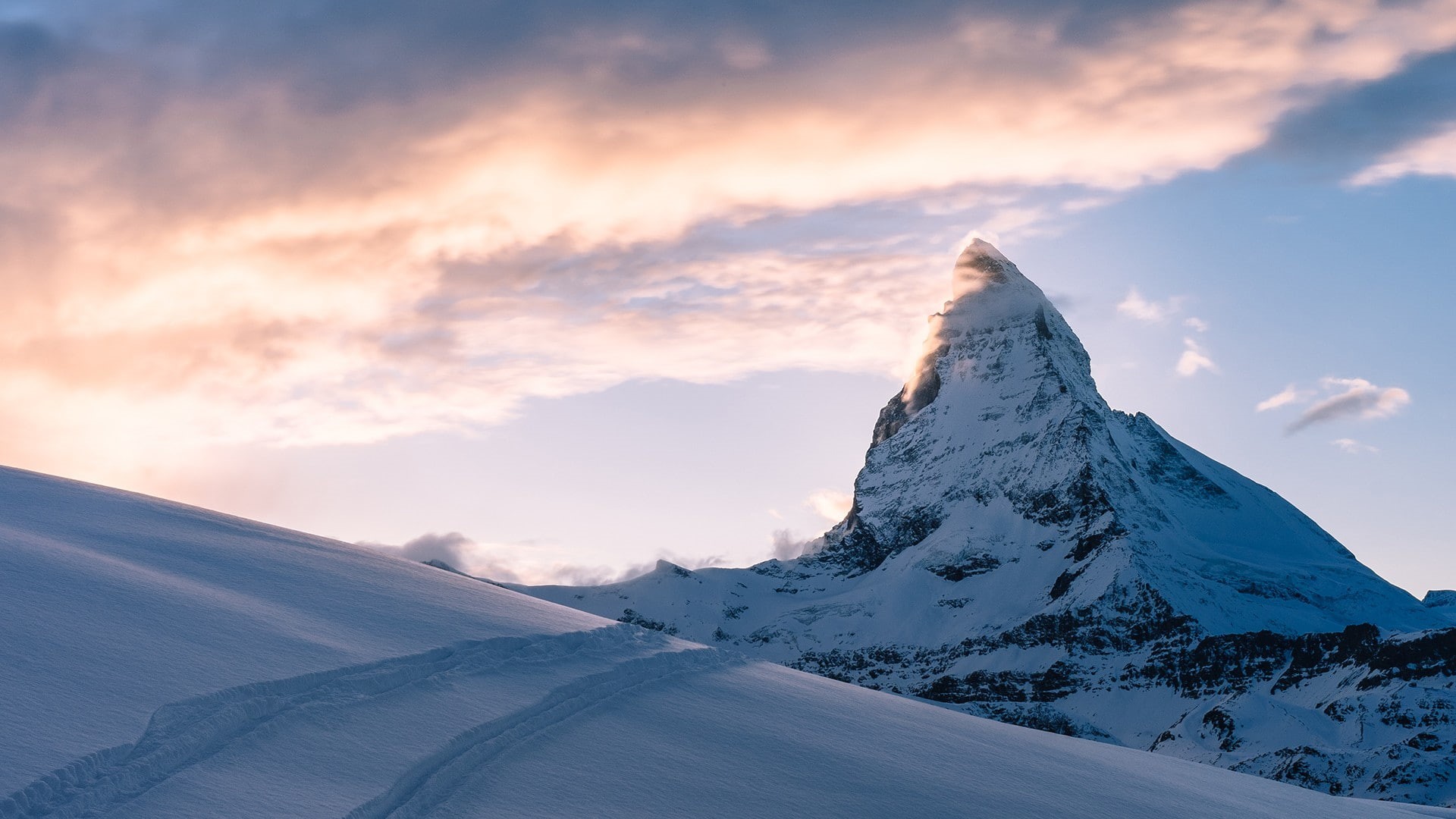 cloud - sky, winter, mountain range, cold temperature, tranquility, scenics - nature, snowcapped mountain, majestic, Matterhorn, beauty in nature, tranquil scene, HD Wallpaper