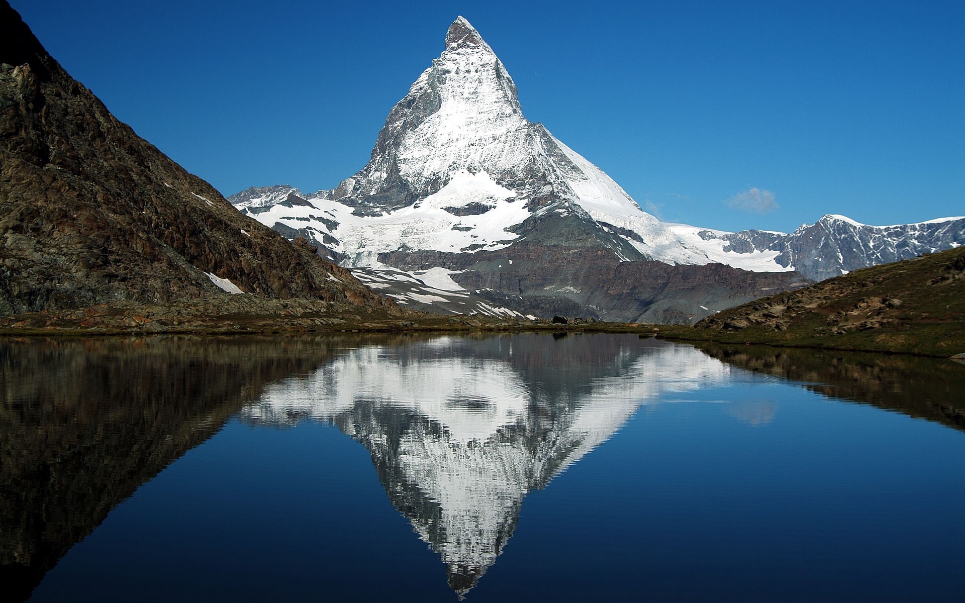 mountains, snow, nature, 1080P, Matterhorn, landscape, reflection, Switzerland, HD Wallpaper
