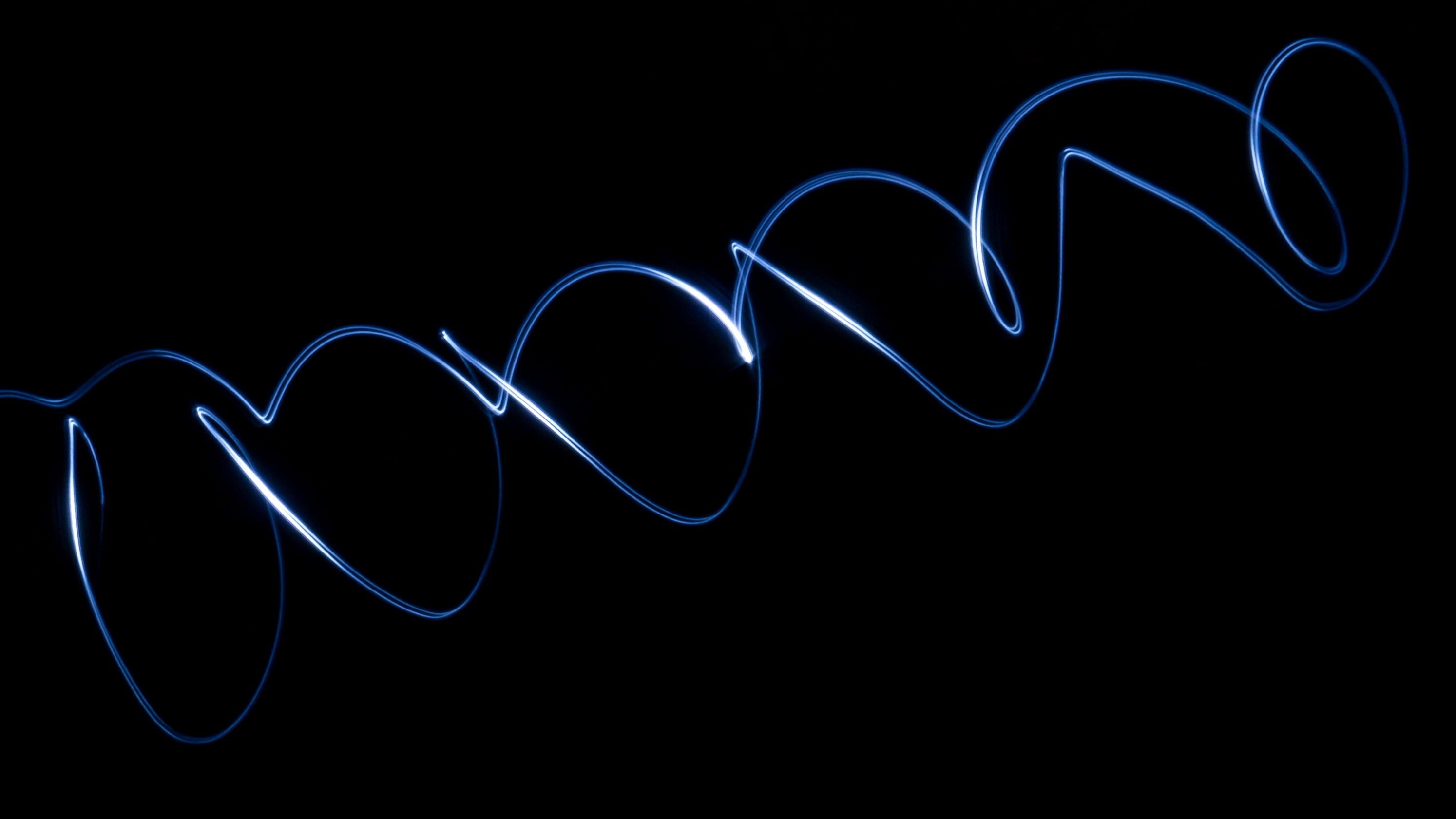 2K, bulb, wave pattern, neon, black background, copy space, glowing, dark, connection, pulse trace, style, blue, creativity, motion, photography, positive emotion, HD Wallpaper