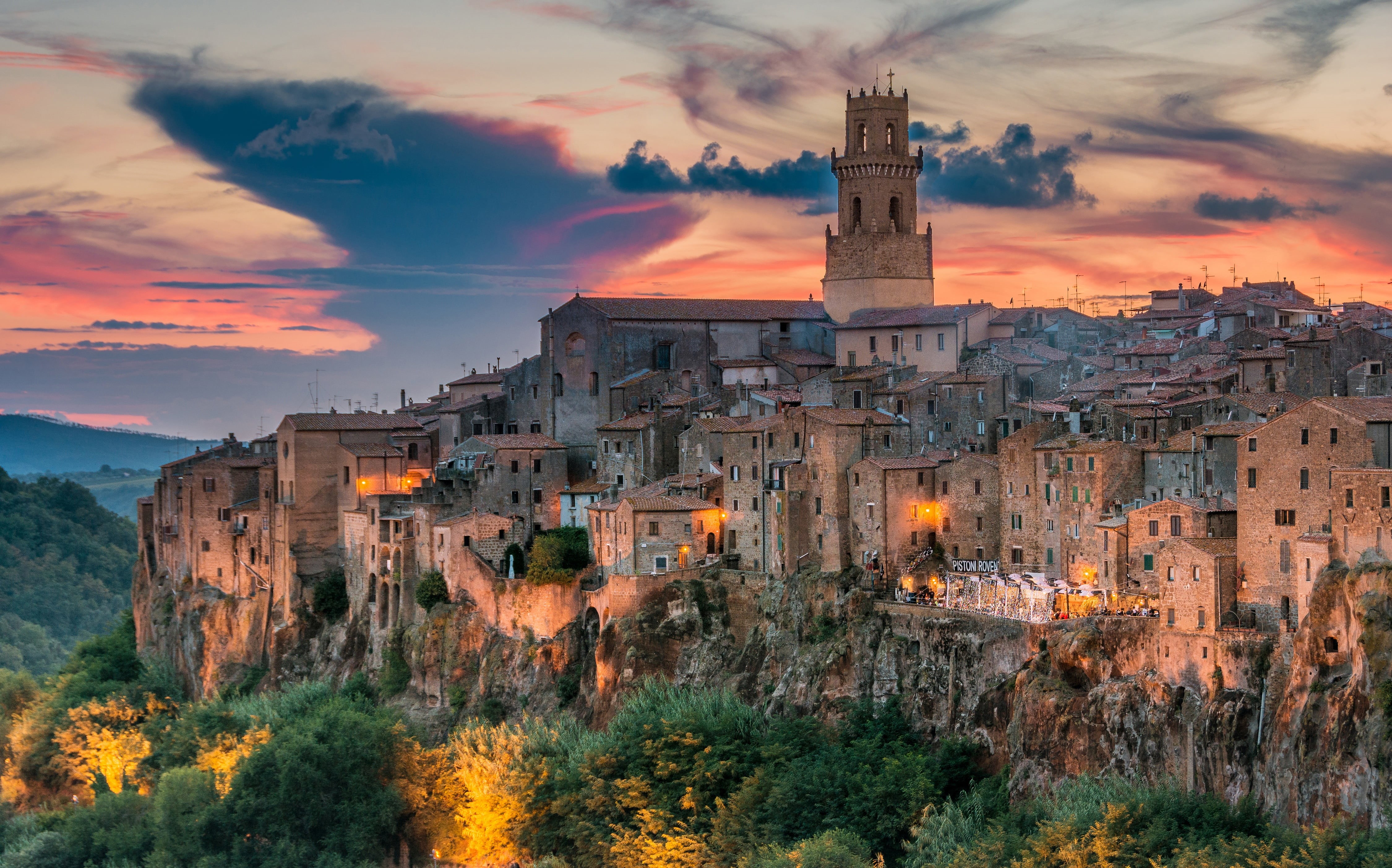 Pitigliano, Tuscany, home, sunset, Italy, building, 4K, HD Wallpaper