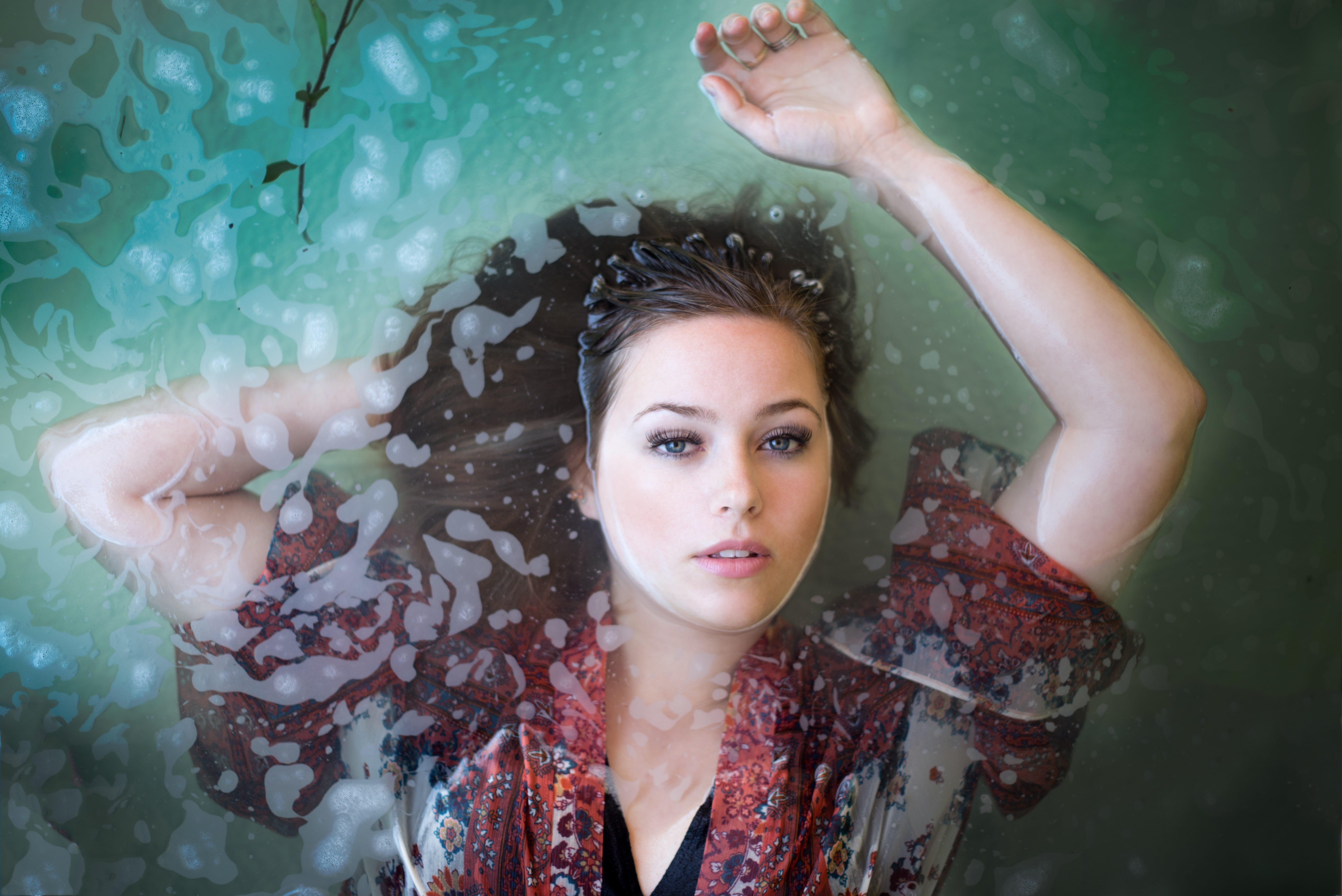 portrait, one person, model, arms raised, beautiful woman, female, face, floating on water, indoors, nature, young adult, young women, girl, beauty, top, HD Wallpaper