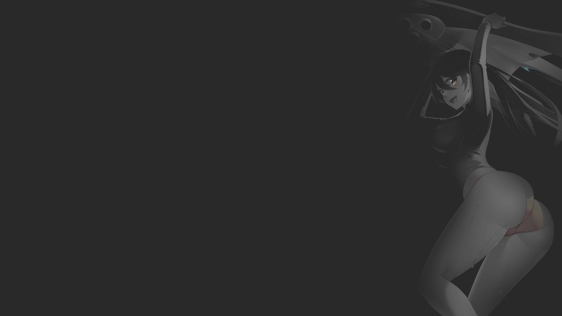 koikeya, summer, monochrome, fan art, illustration, minimalism, anime, 1080P, anime girls, pantsu shot, dark background, original characters, HD Wallpaper