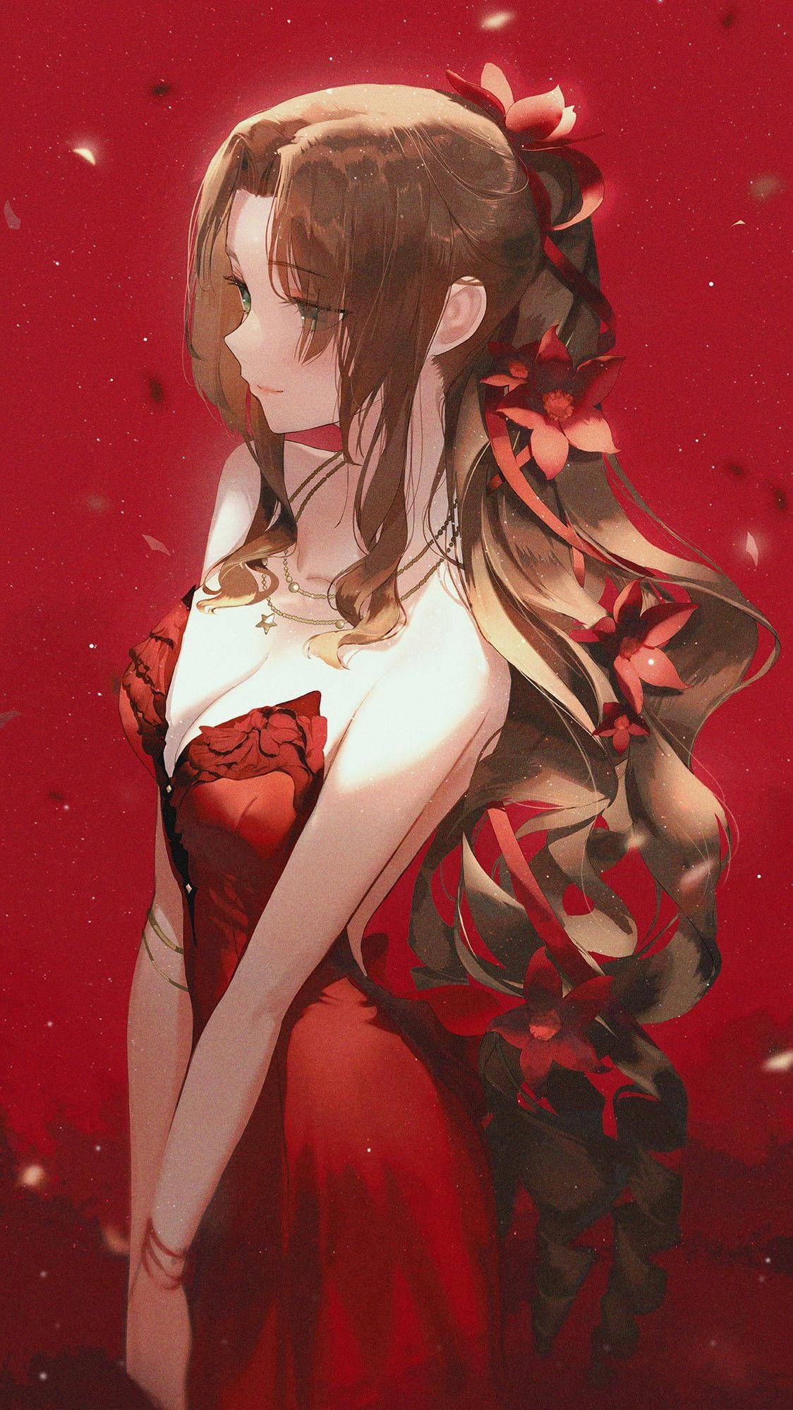 anime girls, Aerith Gainsborough, long hair, Final Fantasy, 1080P, Phone HD Wallpaper