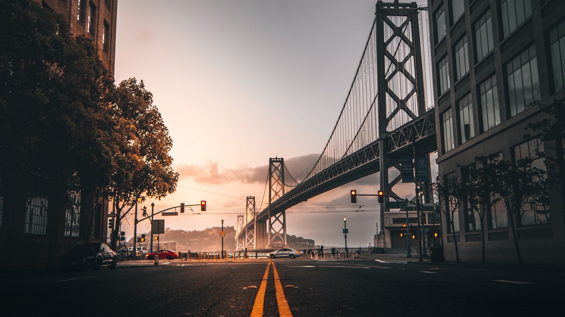 traffic lights, bridge, road, 1080P, California, street, street light, San Francisco, HD Wallpaper