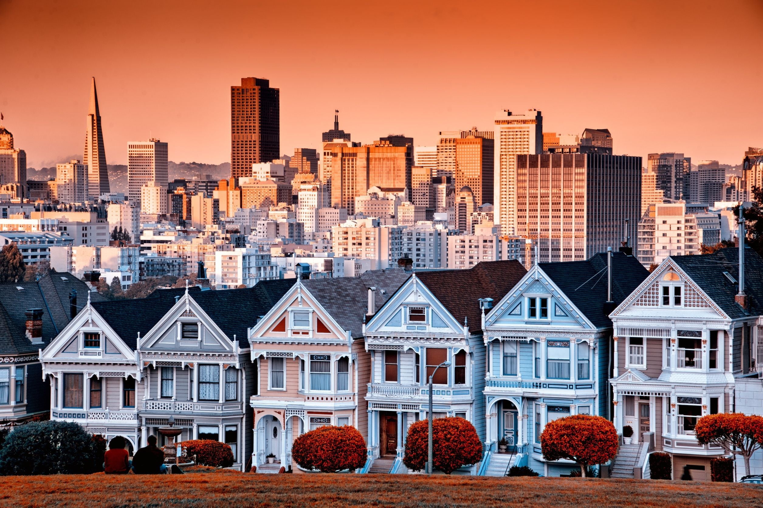 cityscape, 1080P, office building exterior, cultures, san Francisco County, tourism, history, san francisco, california, red, sunset, building Exterior, HD Wallpaper