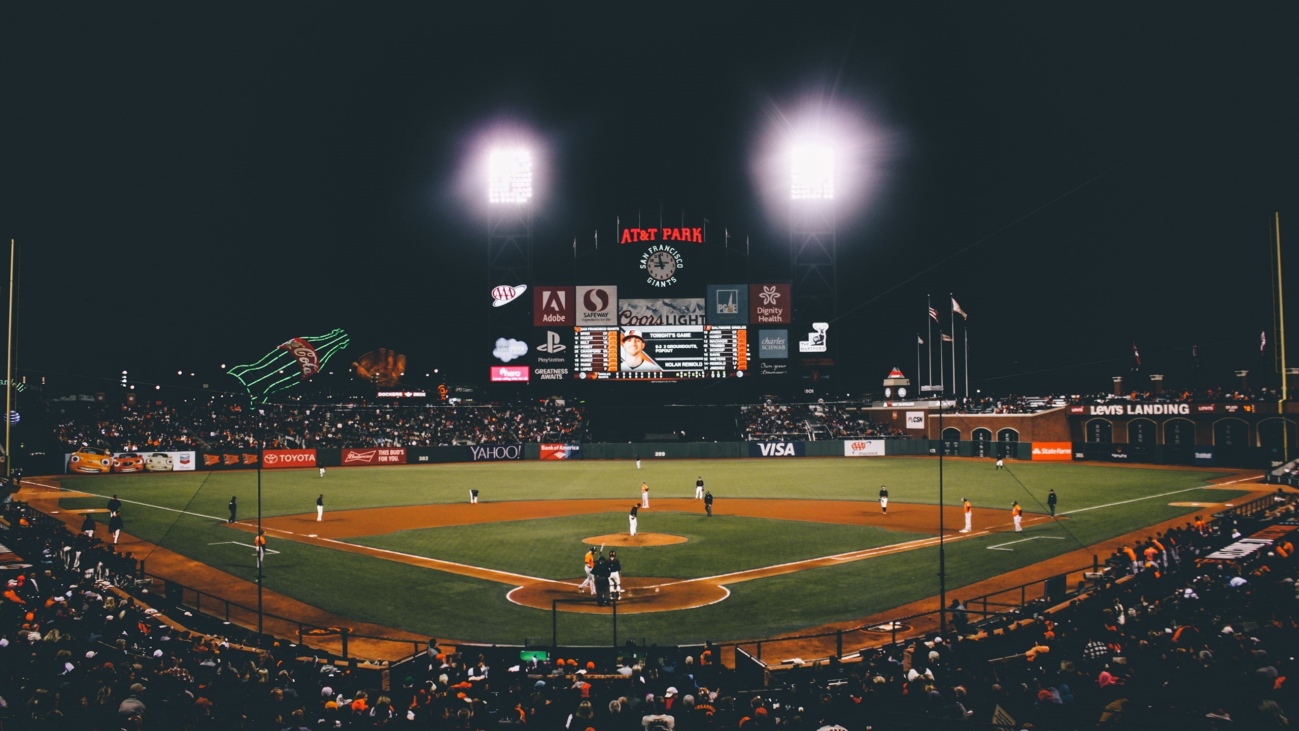 sport, illuminated, competition, lighting equipment, grass, spectator, large group of people, team sport, group of people, San Francisco, leisure activity, HD Wallpaper