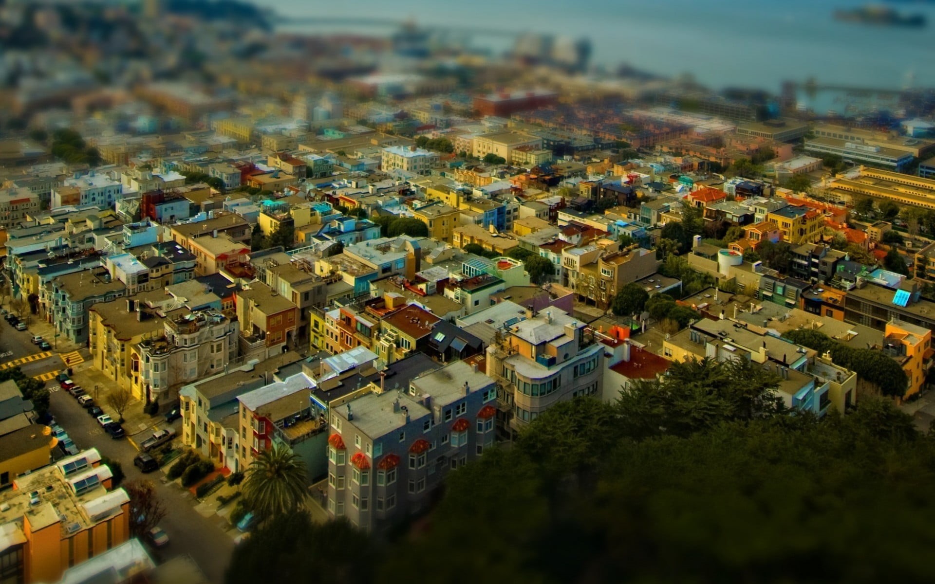 1080P, no people, outdoors, transportation, cityscape, scenics, townscape, travel, buildings, San Francisco, tilt-shift, urban Scene, selective focus, HD Wallpaper