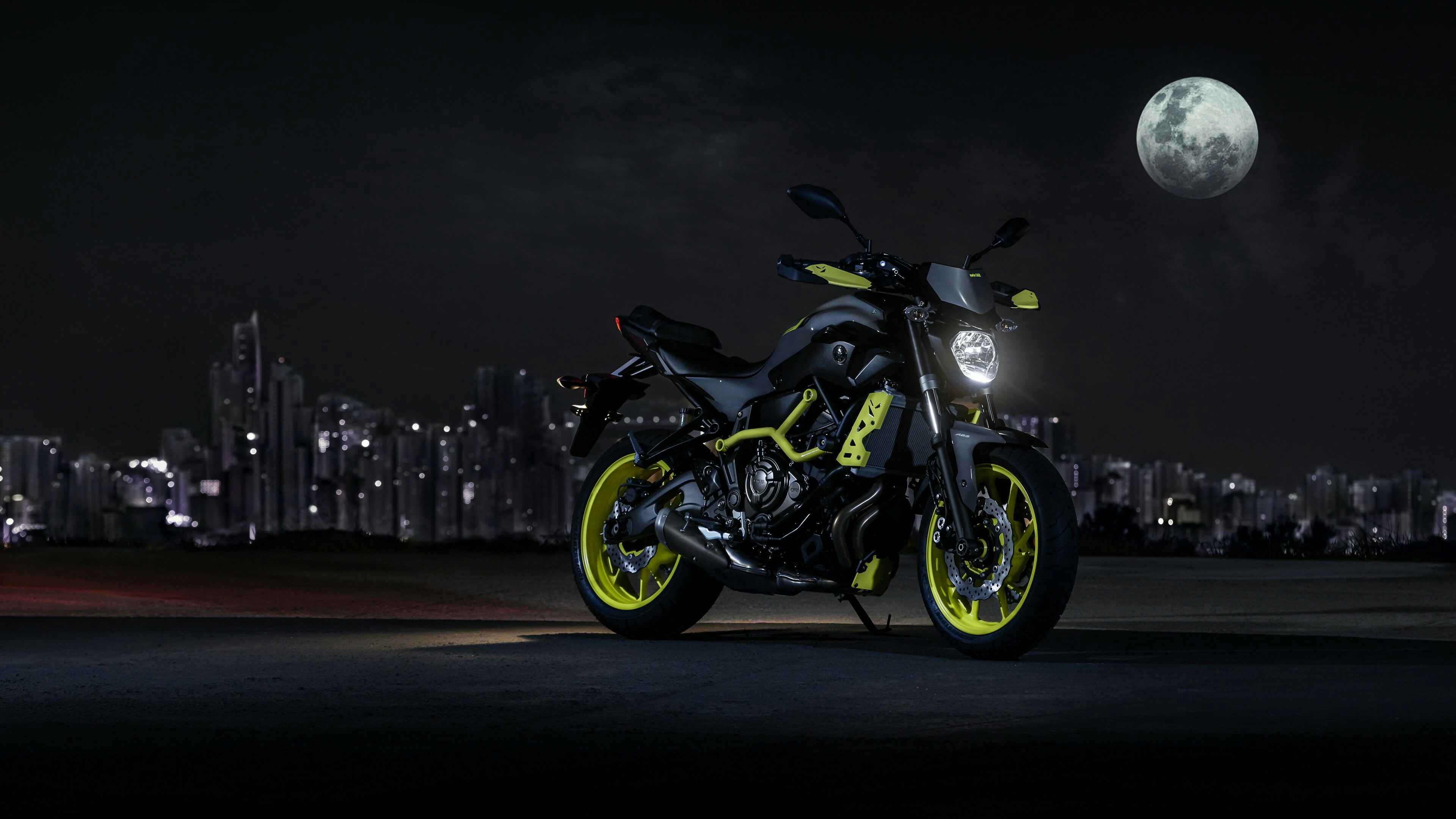yamaha, city, car, digital composite, night, racing, building exterior, motor vehicle, transportation, vehicle, biker, speed, bike, outdoors, motorcycle, HD Wallpaper