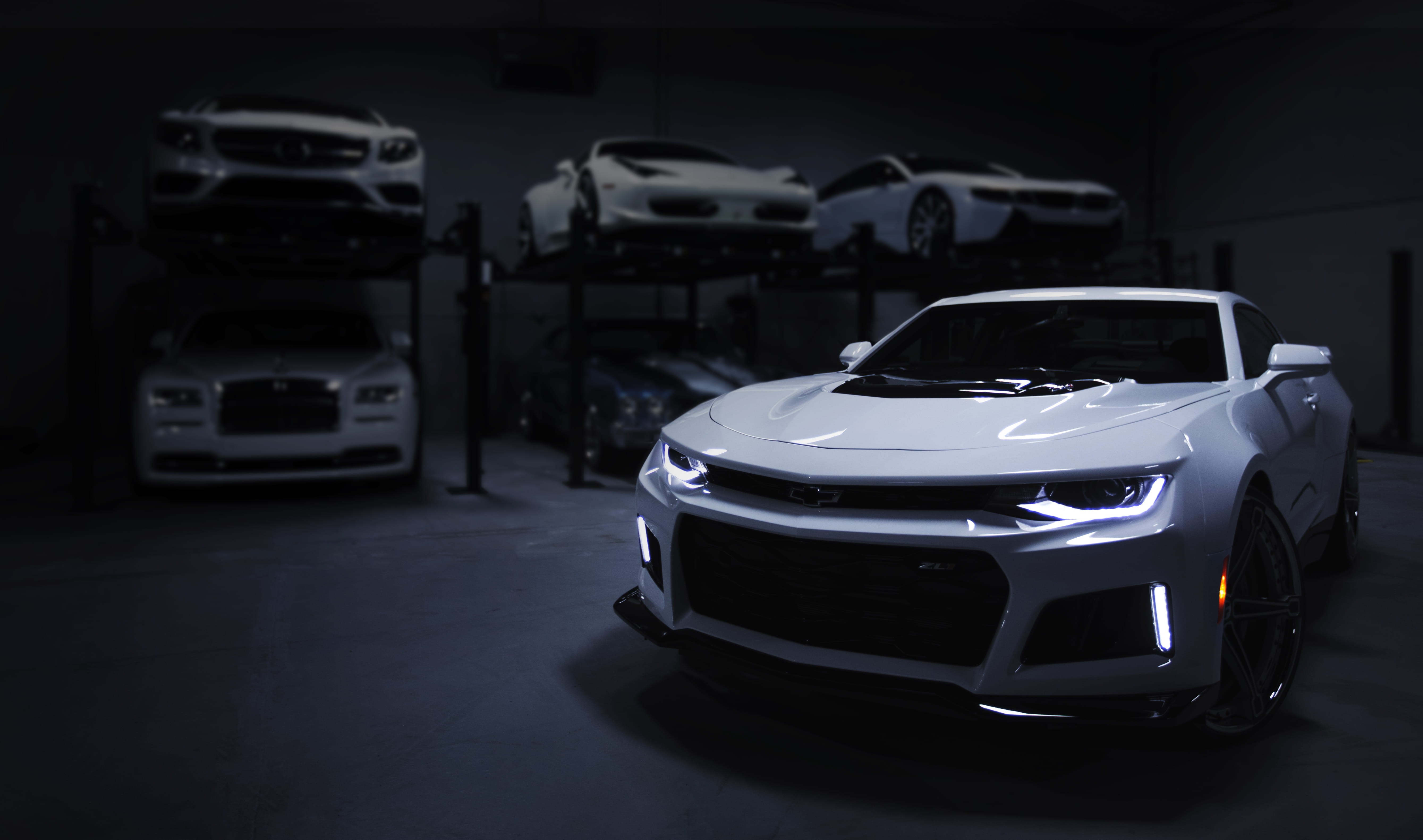 modern, vignette, transportation, parking, chevy, road, garage, 5K, mode of transportation, black Color, close-up, land Vehicle, car, sports car, luxury, HD Wallpaper
