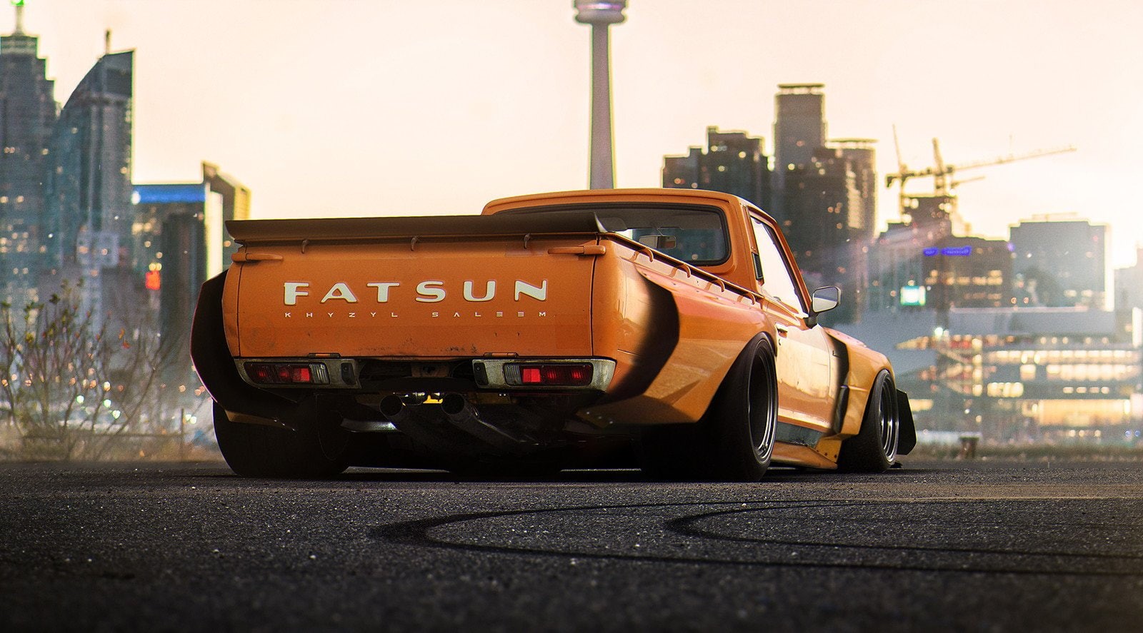 skyscraper, street, road, render, widebody, text, cityscape, digital art, taxi, city street, city, city life, car, no people, built structure, transportation, HD Wallpaper