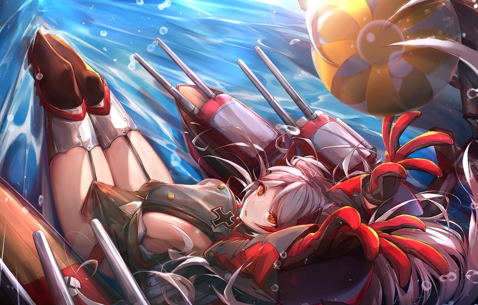 long hair, Prinz Eugen (Azur Lane), gray hair, Azur Lane, stockings, 720P, HD Wallpaper