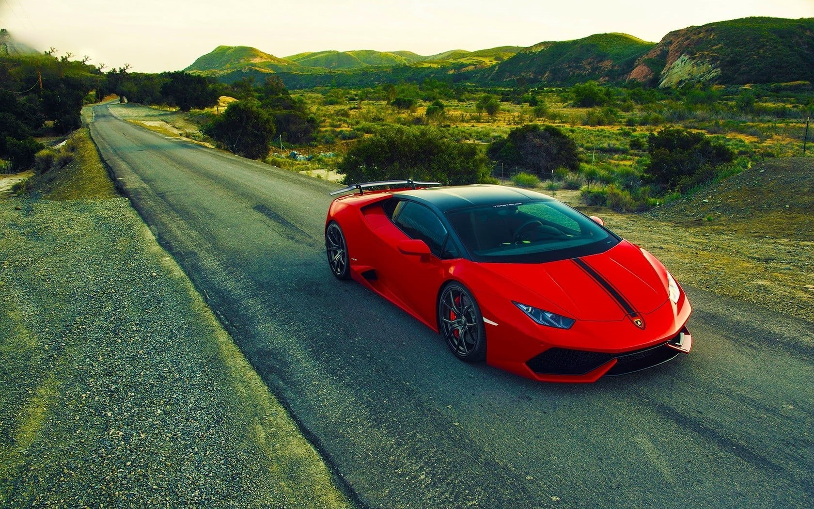 travel, no people, nature, land vehicle, land, day, motor vehicle, field, sports car, environment, 720P, transportation, red cars, plant, green color, HD Wallpaper