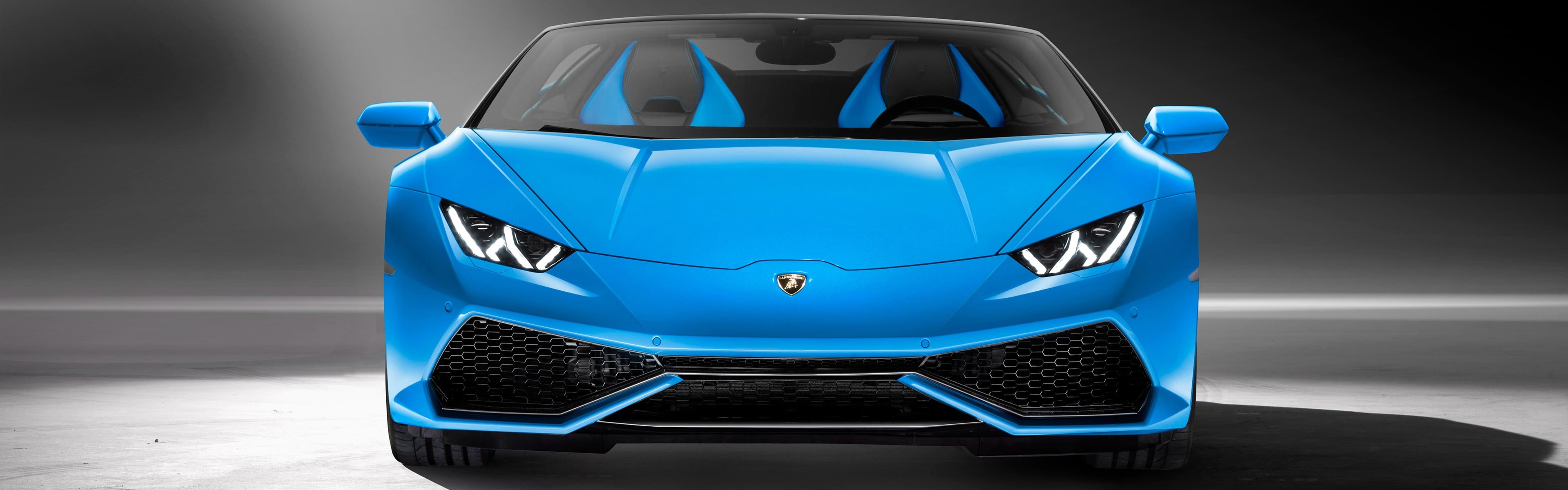 multiple display, focus on foreground, no people, transportation, dual monitors, motor vehicle, car, silver colored, blue, Convertible, lamborghini, road, HD Wallpaper