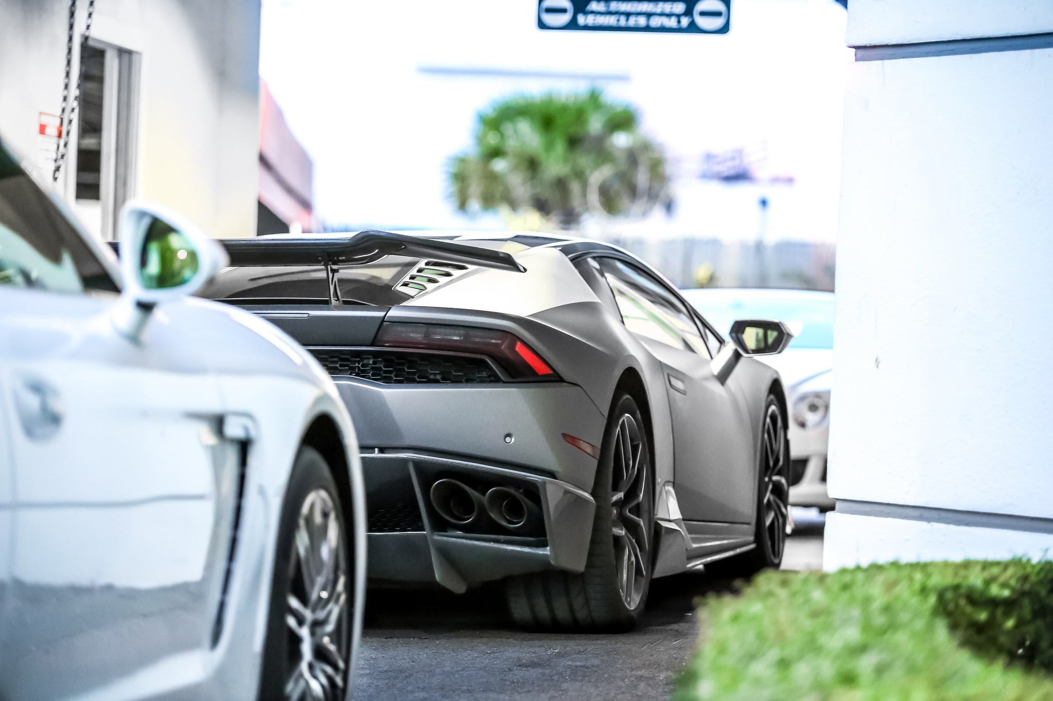 silver colored, mode of transportation, travel, vehicle, Lamborghini, focus on foreground, sign, car, no people, Lamborghini Huracan, day, selective focus, HD Wallpaper