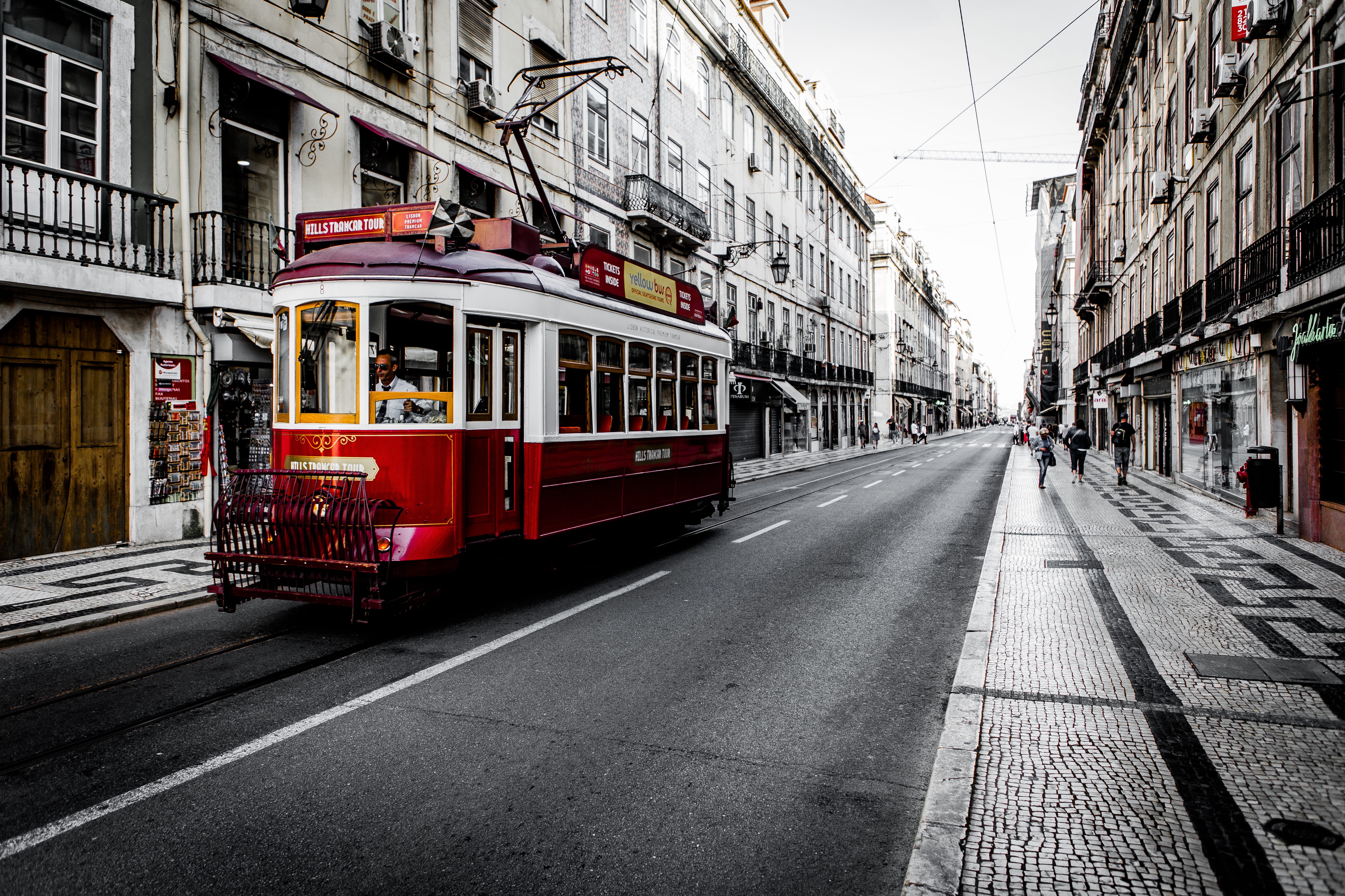 building, raod, mode of Transport, track, buildings, street, tram, road between, built Structure, incidental people, city, transportation, famous Place, HD Wallpaper