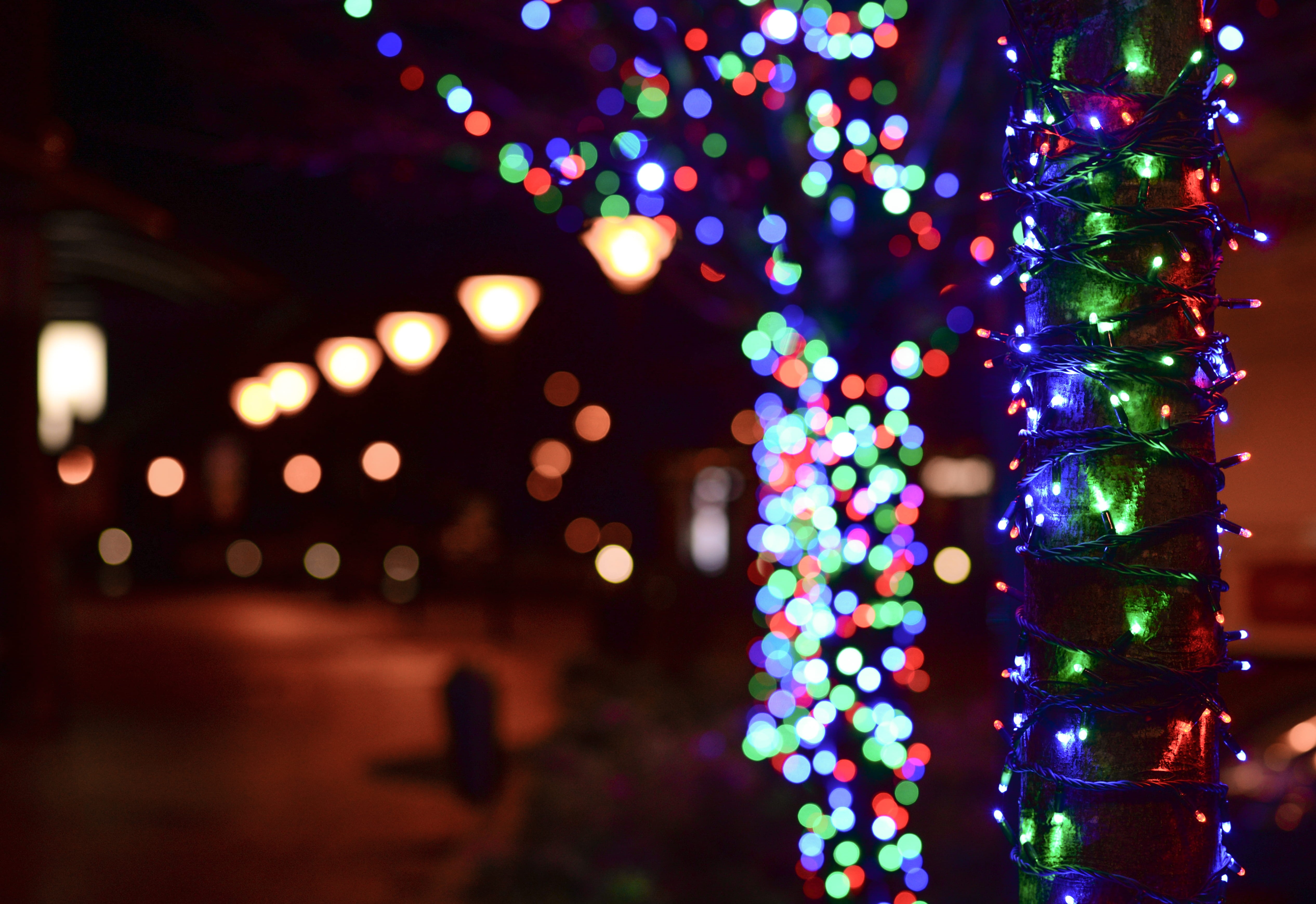 blur, night, event, shine, christmas decoration, dark, christmas ornament, blurred, pavement, street, luminescence, shiny, no people, vibrant, 4K, glowing, HD Wallpaper