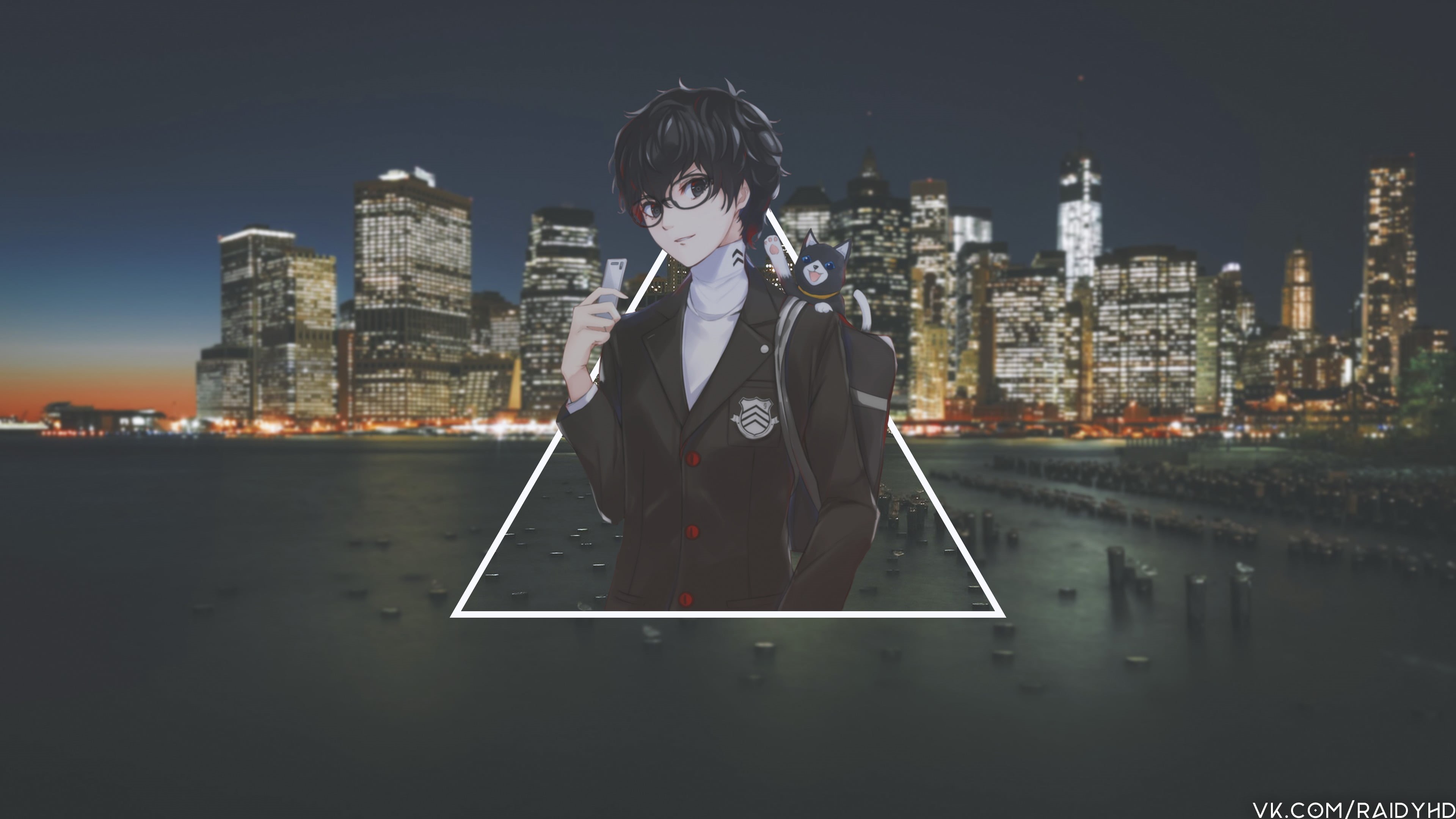 anime, waist up, city, lifestyles, water, looking at camera, Persona series, sky, built structure, skyscraper, 4K, architecture, real people, young adult, HD Wallpaper