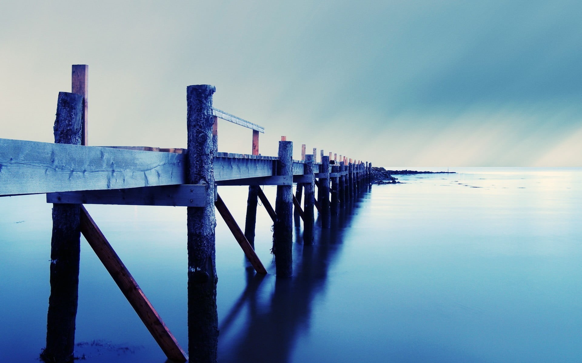 outdoors, 1080P, land, day, wooden post, nature, blue, tranquility, water, pier, wood - material, beauty in nature, sea, built structure, dock, no people, HD Wallpaper