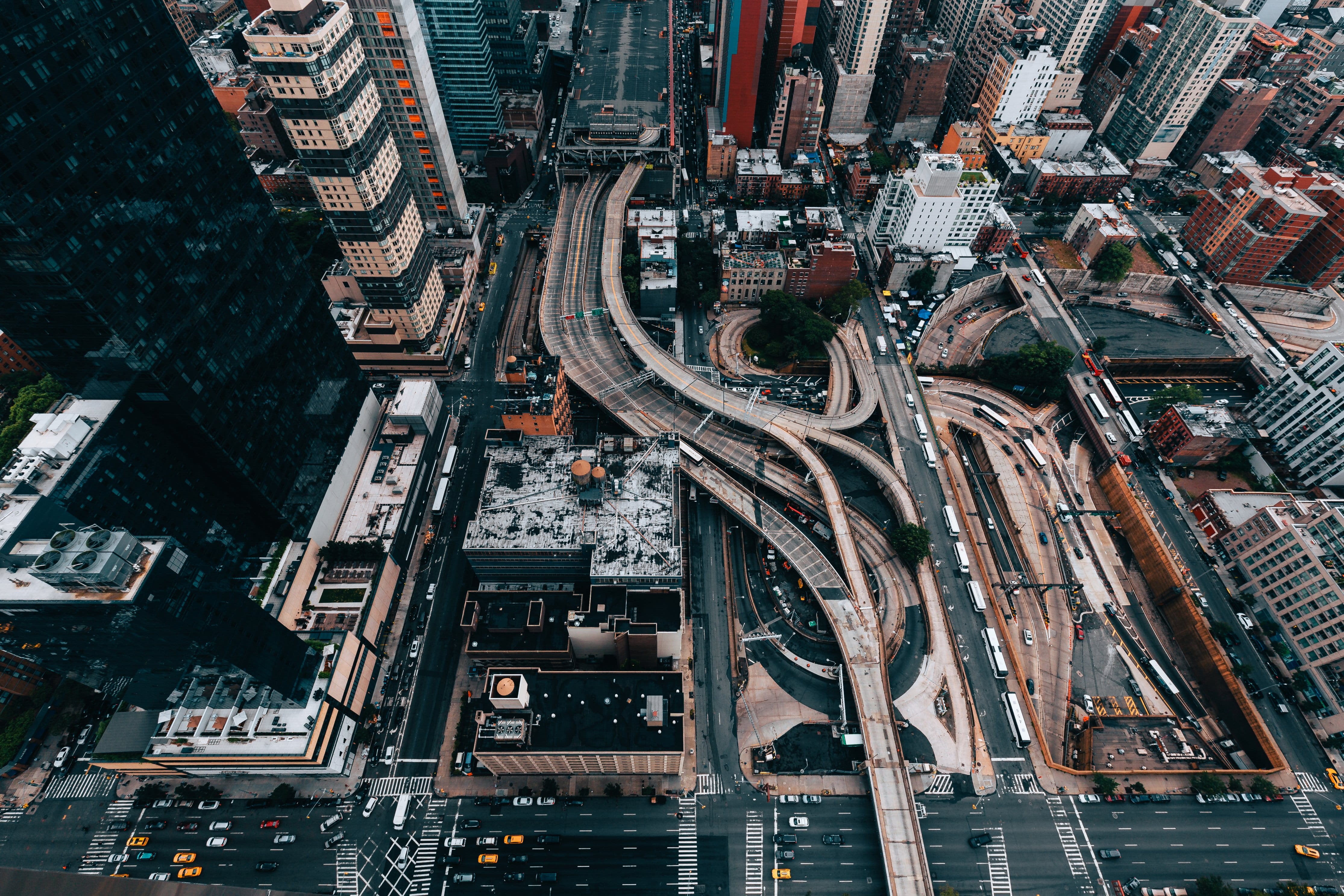 traffic, outdoors, no people, complexity, USA, Street, office building exterior, bridge, building exterior, high angle view, architecture, elevated road, HD Wallpaper