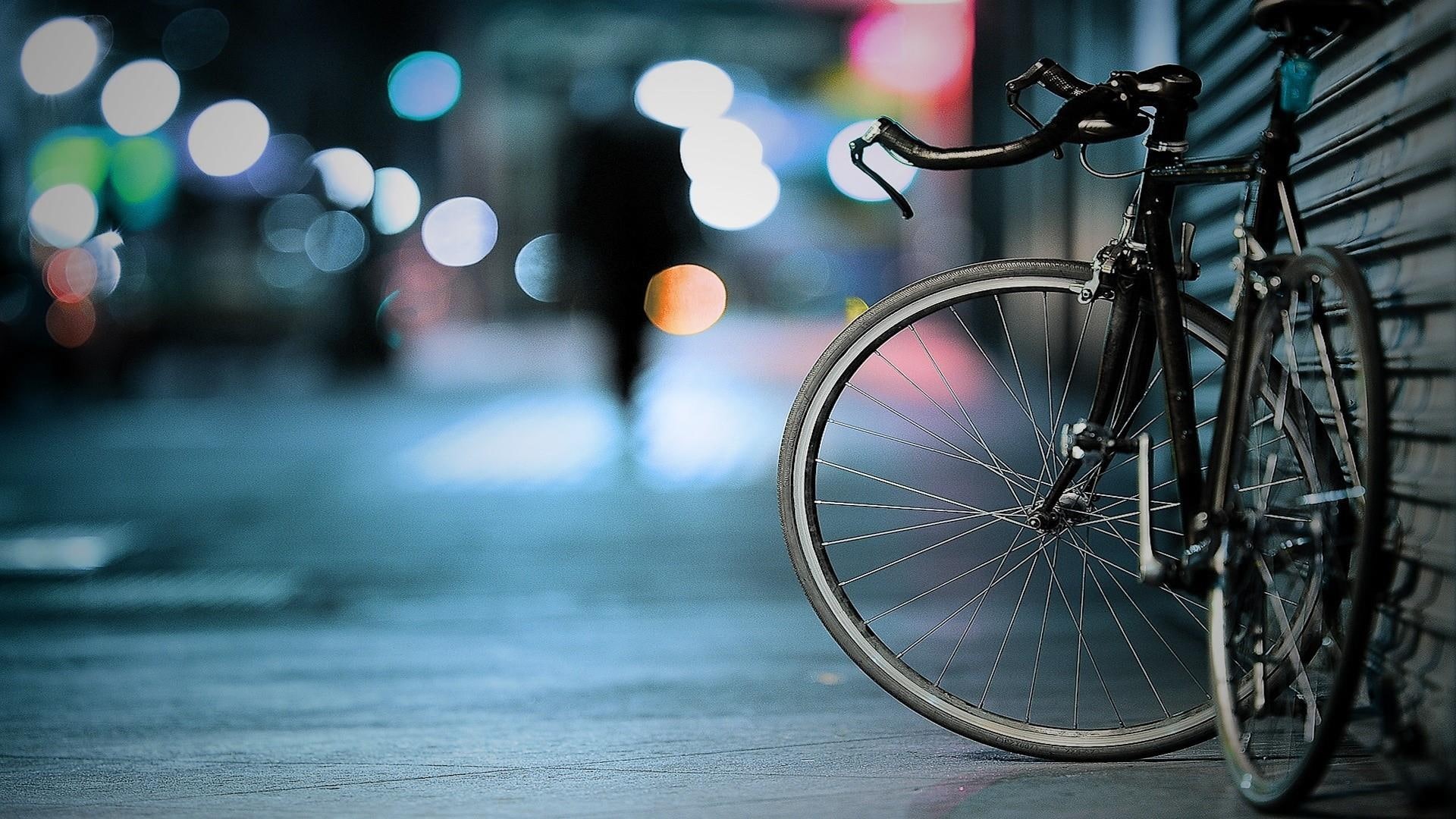 night, life, 1080P, bicycle, city, lights, HD Wallpaper