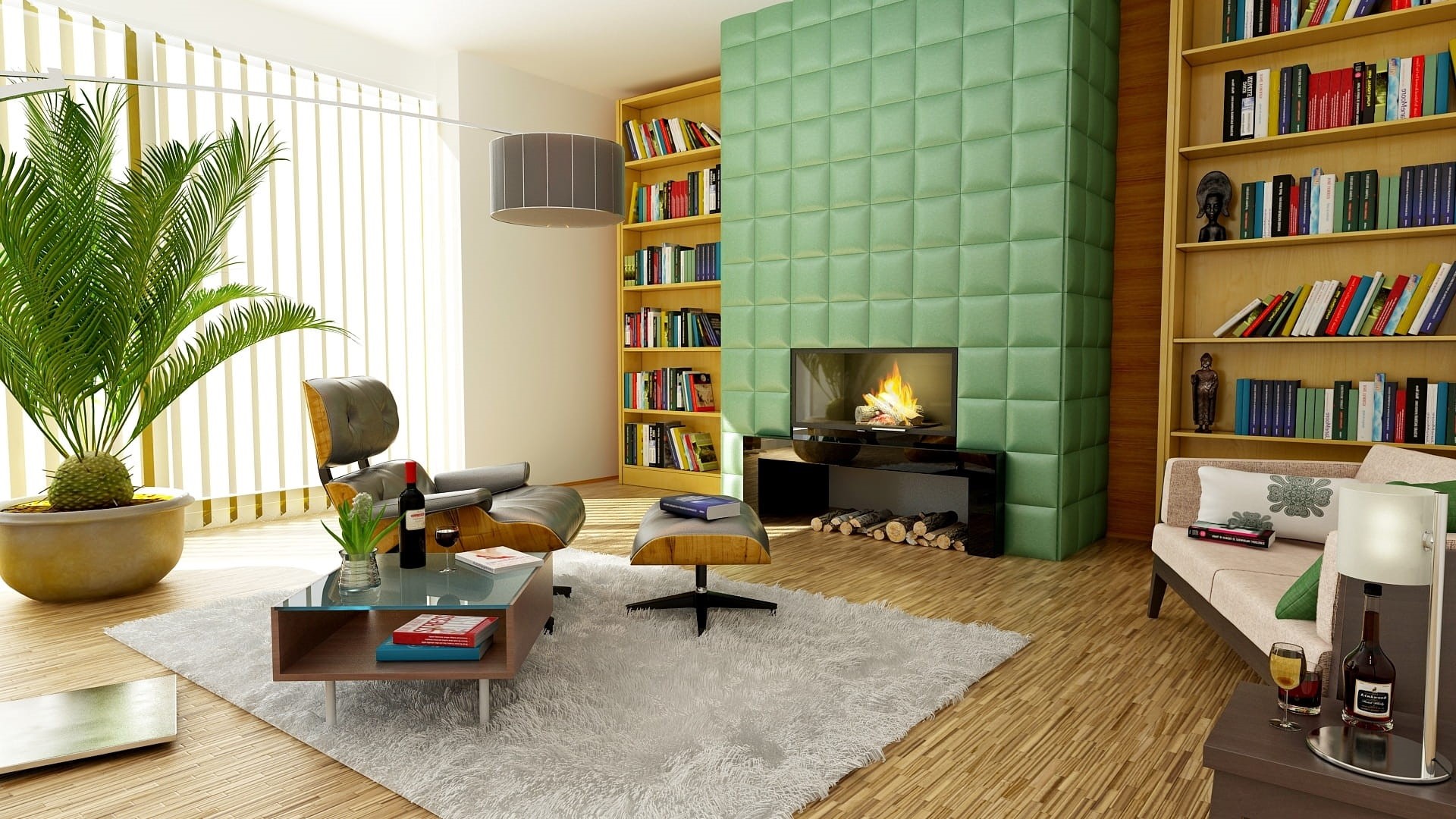 seat, interior, simple, orderly, lighting equipment, indoors, bookshelves, neat, bookcase, living room, plant, rug, cozy, chair, domestic room, publication, HD Wallpaper