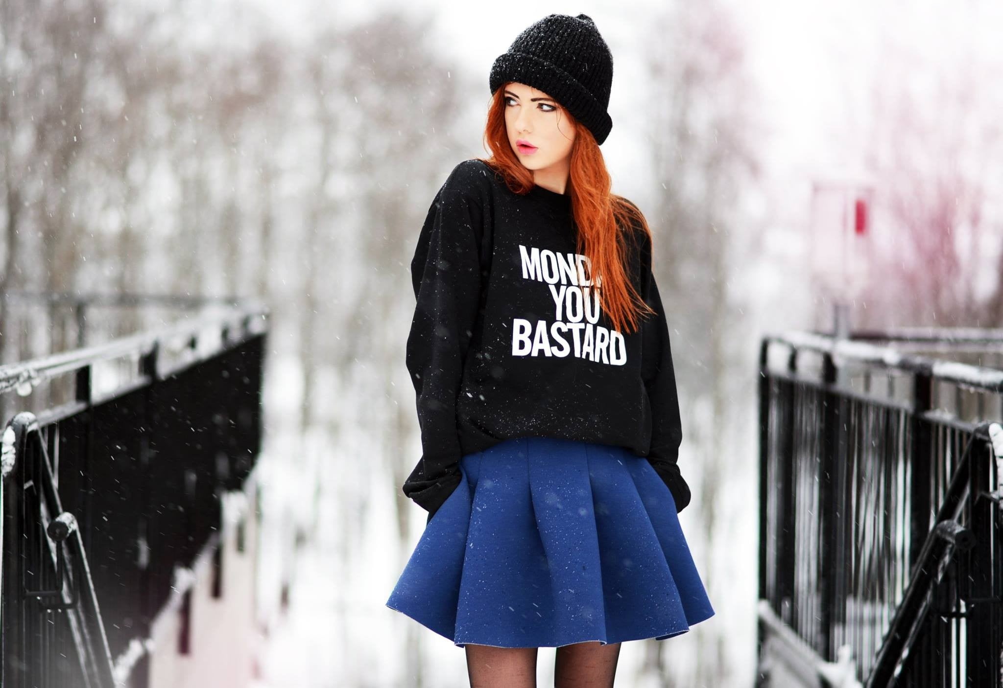red, coat, cheerful, shirt, lifestyles, three quarter length, blue skirt, one Person, portrait, hat, clothing, model, smiling, millinery, fashion, young Adult, HD Wallpaper