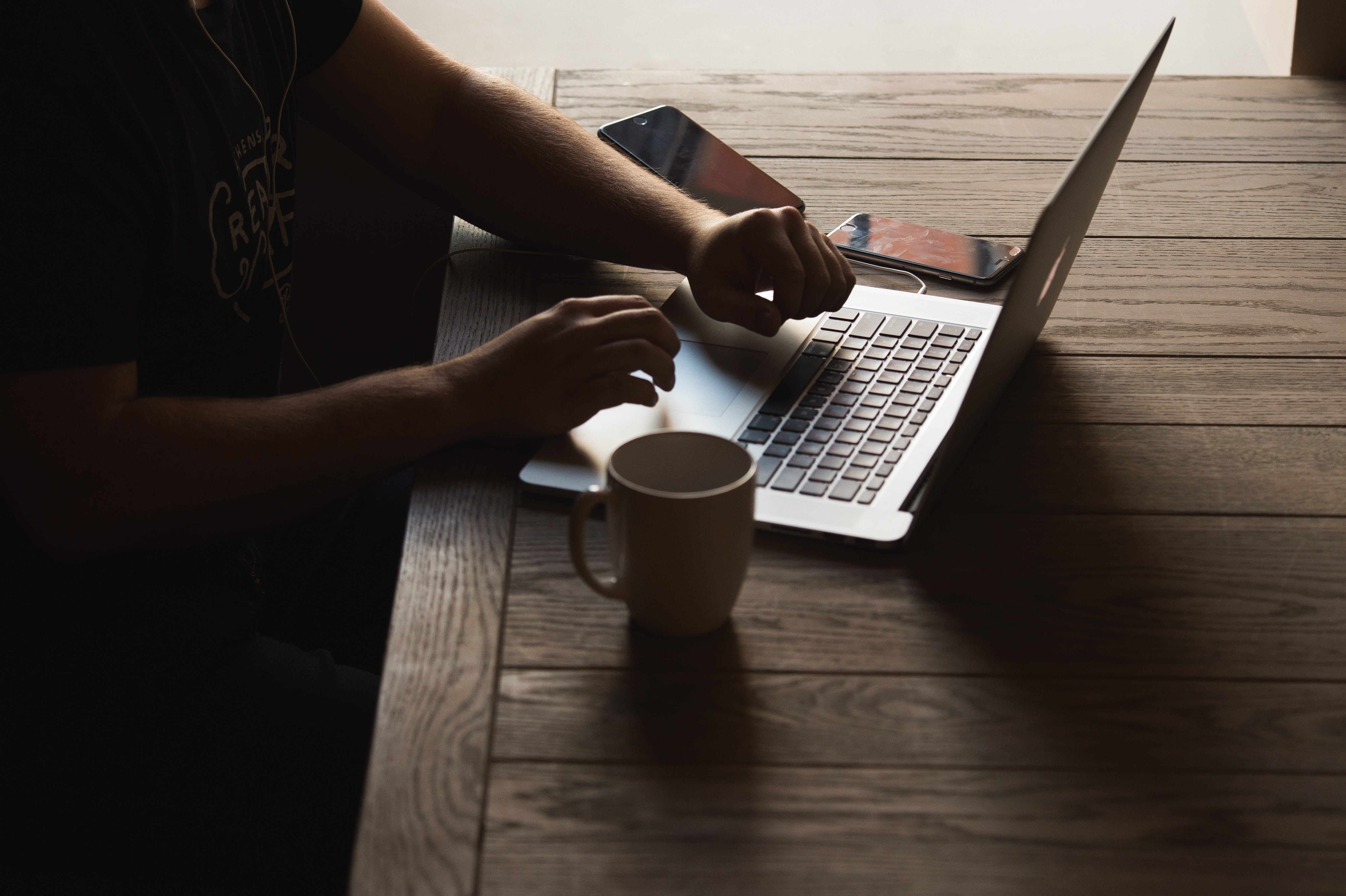 gray, one Person, typing, coffee - Drink, coffee Cup, communication, sitting, drink, females, indoors, working, front, coffee, macbook, person, using Laptop, HD Wallpaper