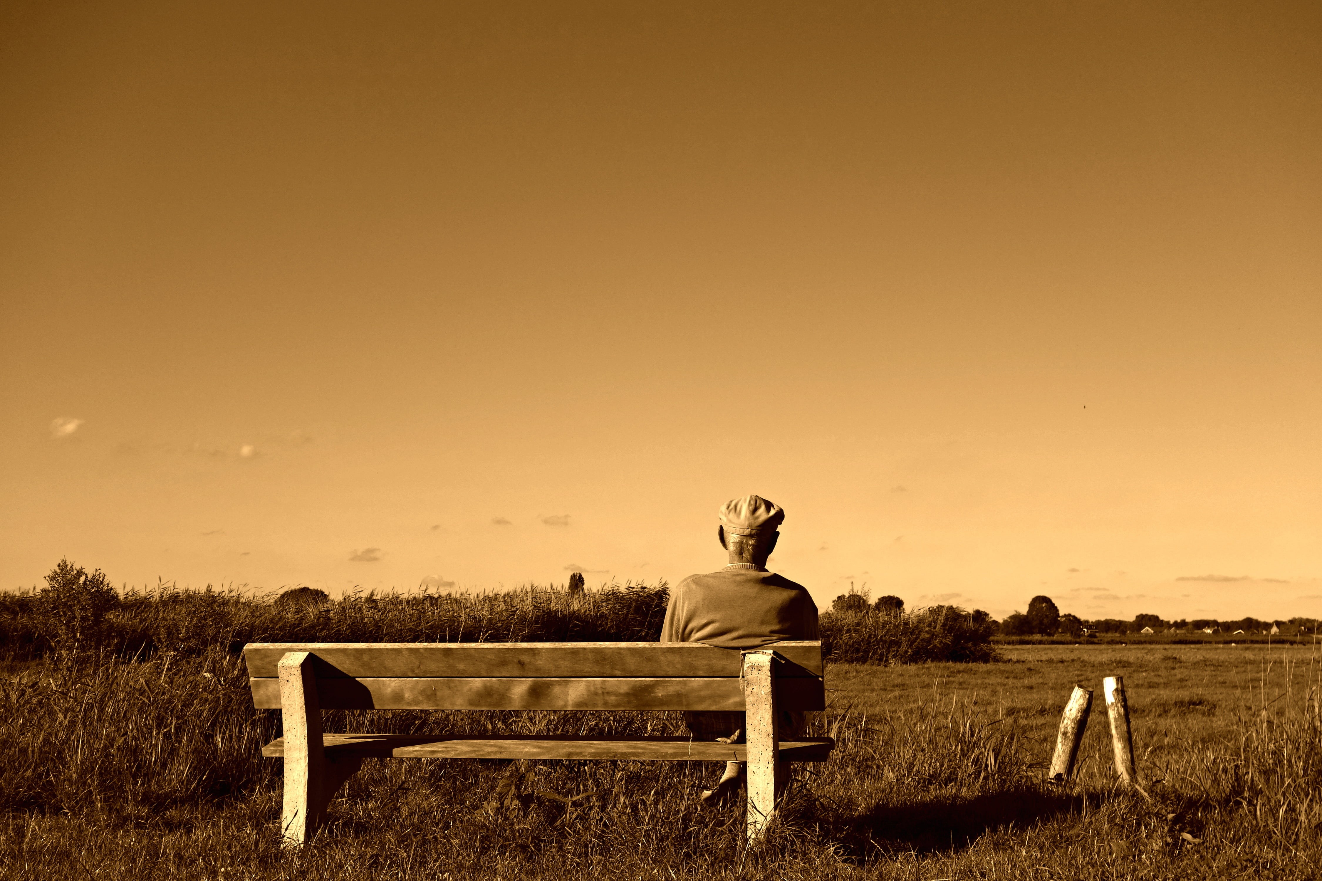 field, real people, casual clothing, beauty in nature, seated, caucasian Ethnicity, old man, photography, seat, farm, person, grayscale, nature, plant, HD Wallpaper