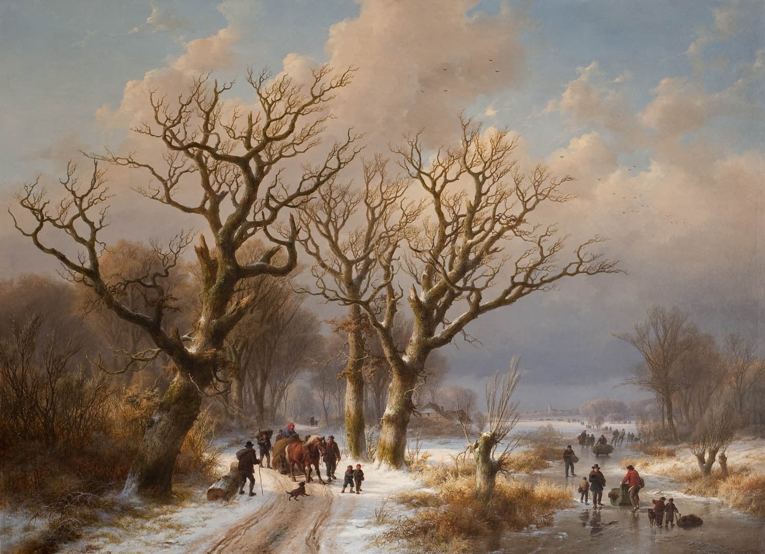 mammal, children, group of people, trees, sky, cloud - sky, people, livestock, dust, walking, riding, group of animals, day, classic art, middle, plant, HD Wallpaper