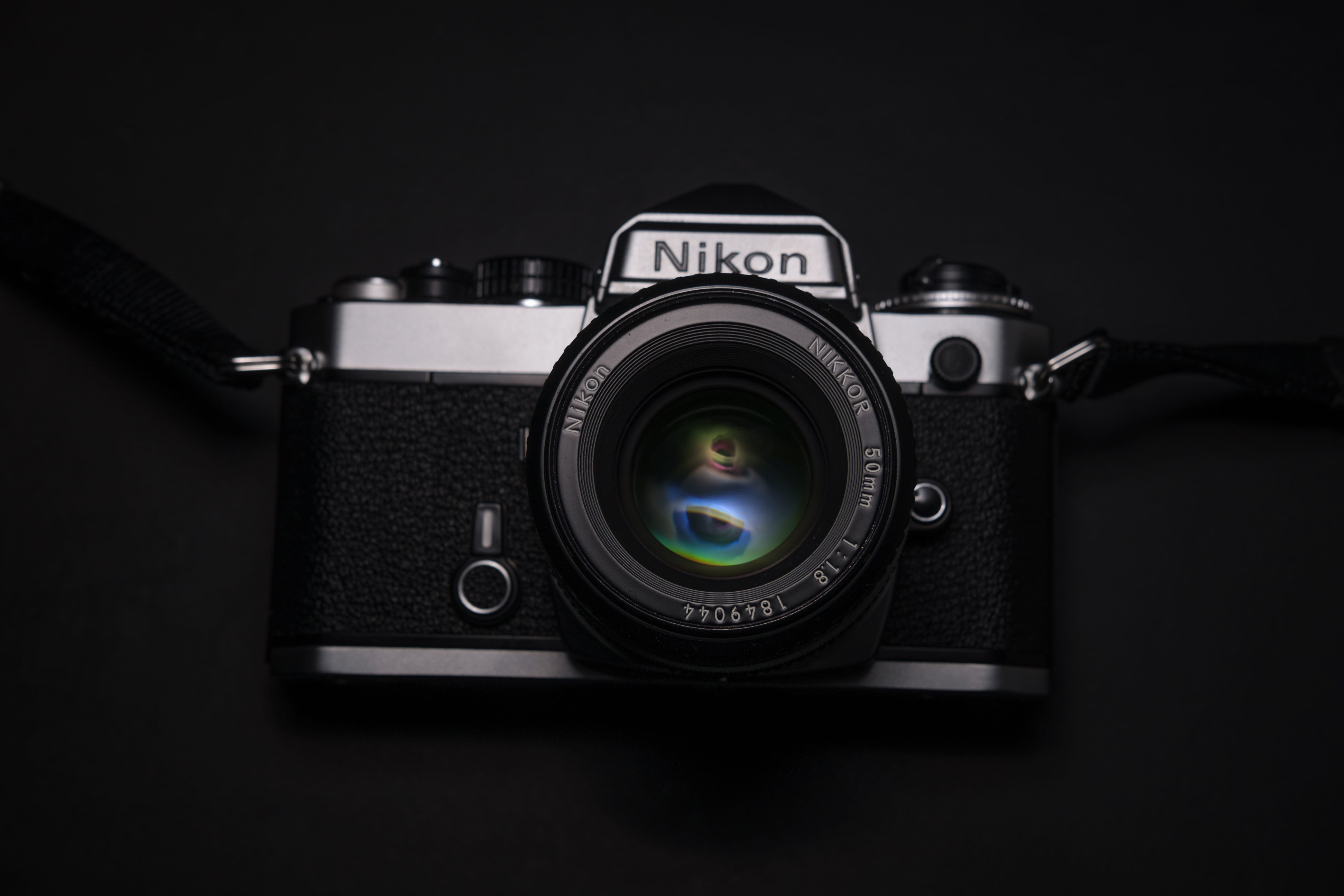 black, technology, digital camera, slr camera, creativity, black and gray, no people, 5K, Nikon DSLR, nikon, arts culture and entertainment, indoors, studio Shot, HD Wallpaper
