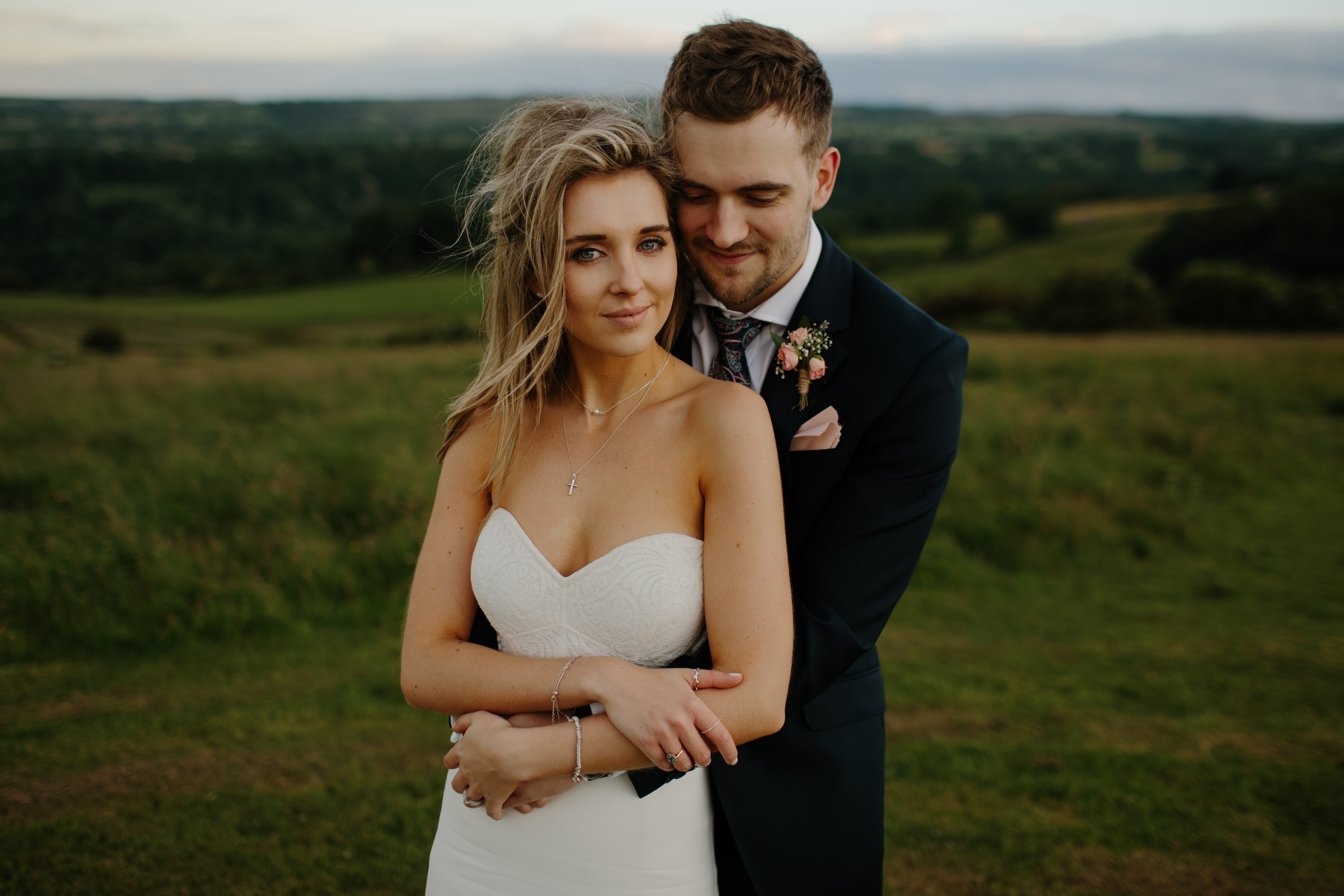 dress, newlywed, sweetheart, romance, portrait, photo, field, real people, caucasian Ethnicity, white, bonding, man, smiling, green, neckline, grass, groom, HD Wallpaper