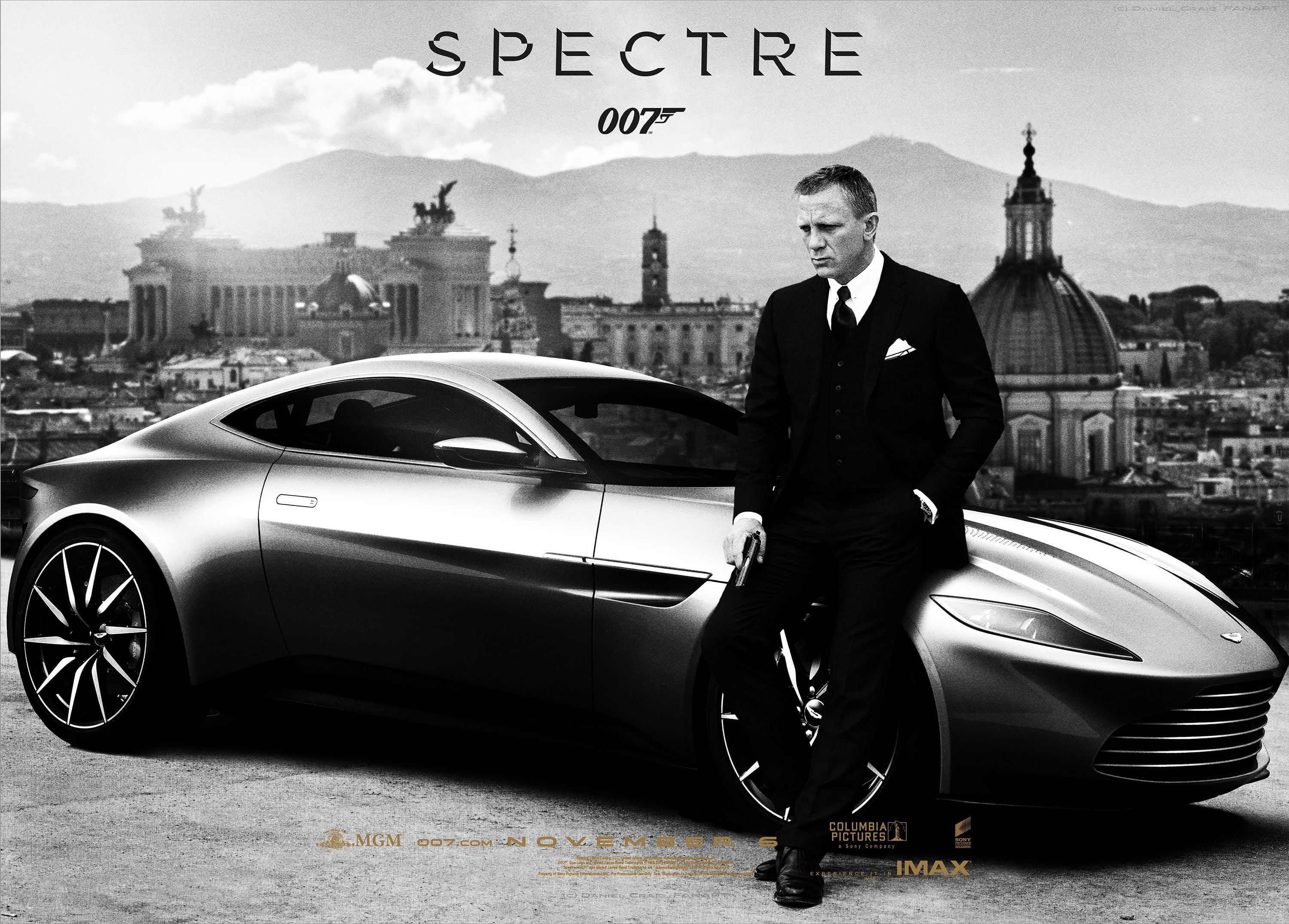 adult, men, city, monochrome, standing, James Bond, spectre, day, leisure activity, land vehicle, real people, Aston Martin, mode of transportation, 2K, HD Wallpaper