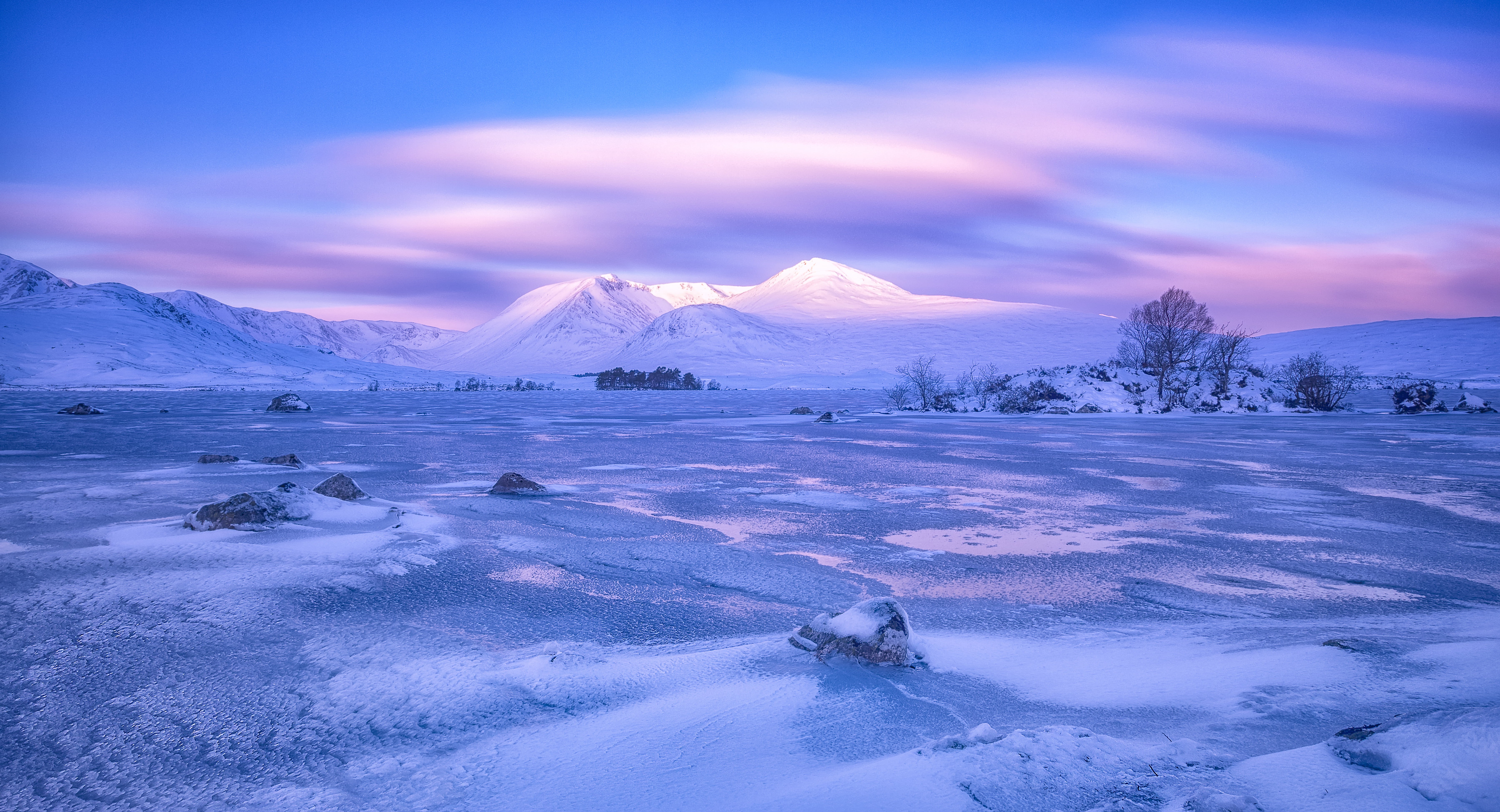 5K, snow, trees, Black Mount, na h, ice, Scotland, nature, West Highlands, winter, Rannoch Moor, mountain, Mount  snow, long exposure, Mountains, covered, HD Wallpaper