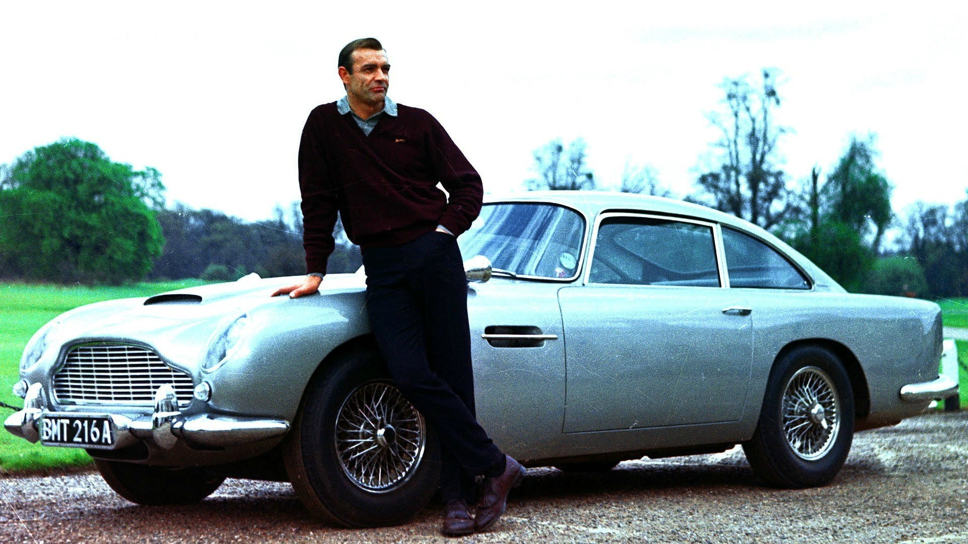 Sean Connery, shirt, real people, motor vehicle, land vehicle, adult, movies, 1080P, looking at camera, mode of transportation, outdoors, nature, James Bond, HD Wallpaper
