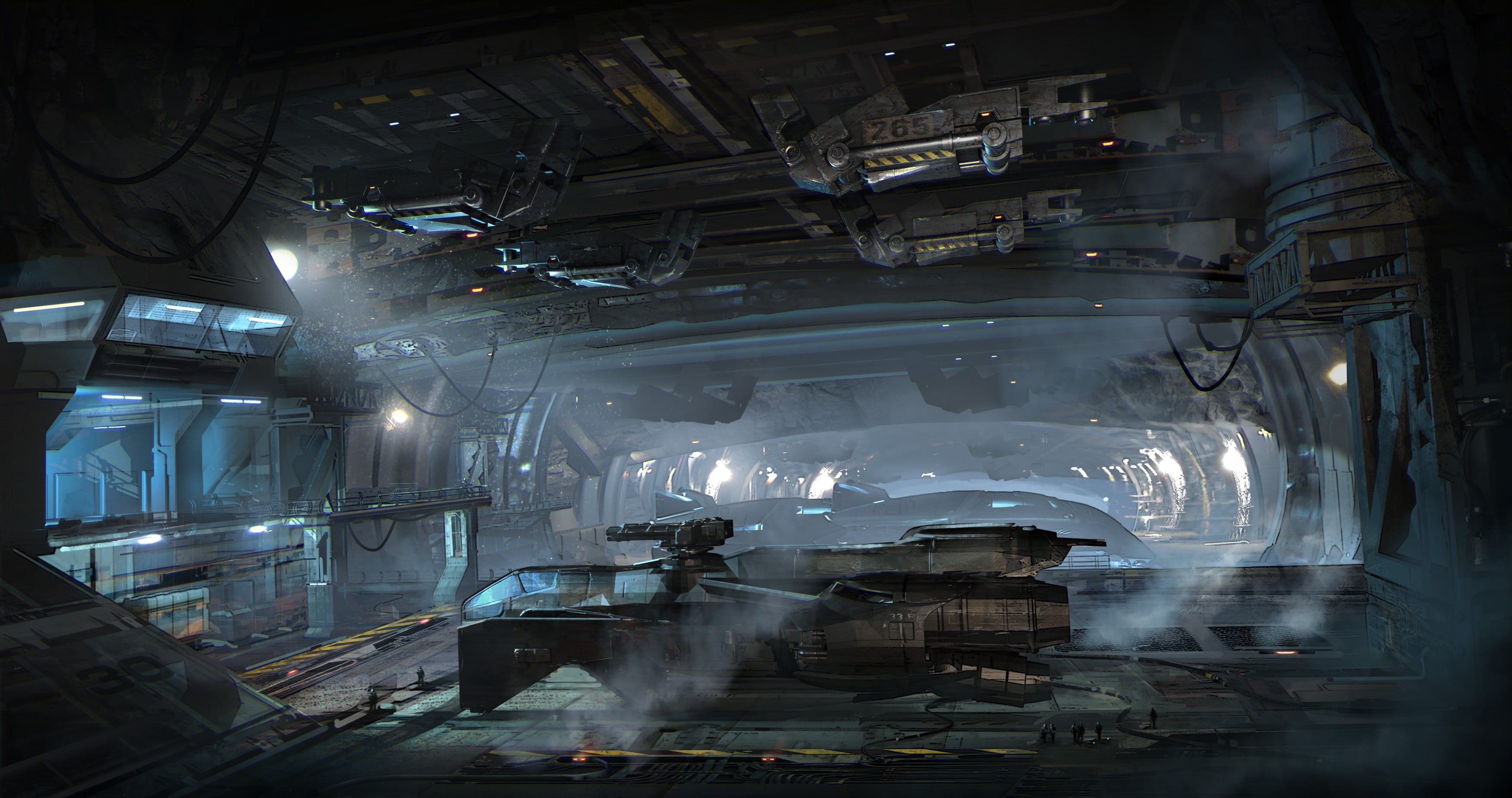 Star Citizen, factory, video games, lighting equipment, mode of transportation, still, science fiction, transparent, ship, production line, car, occupation, HD Wallpaper