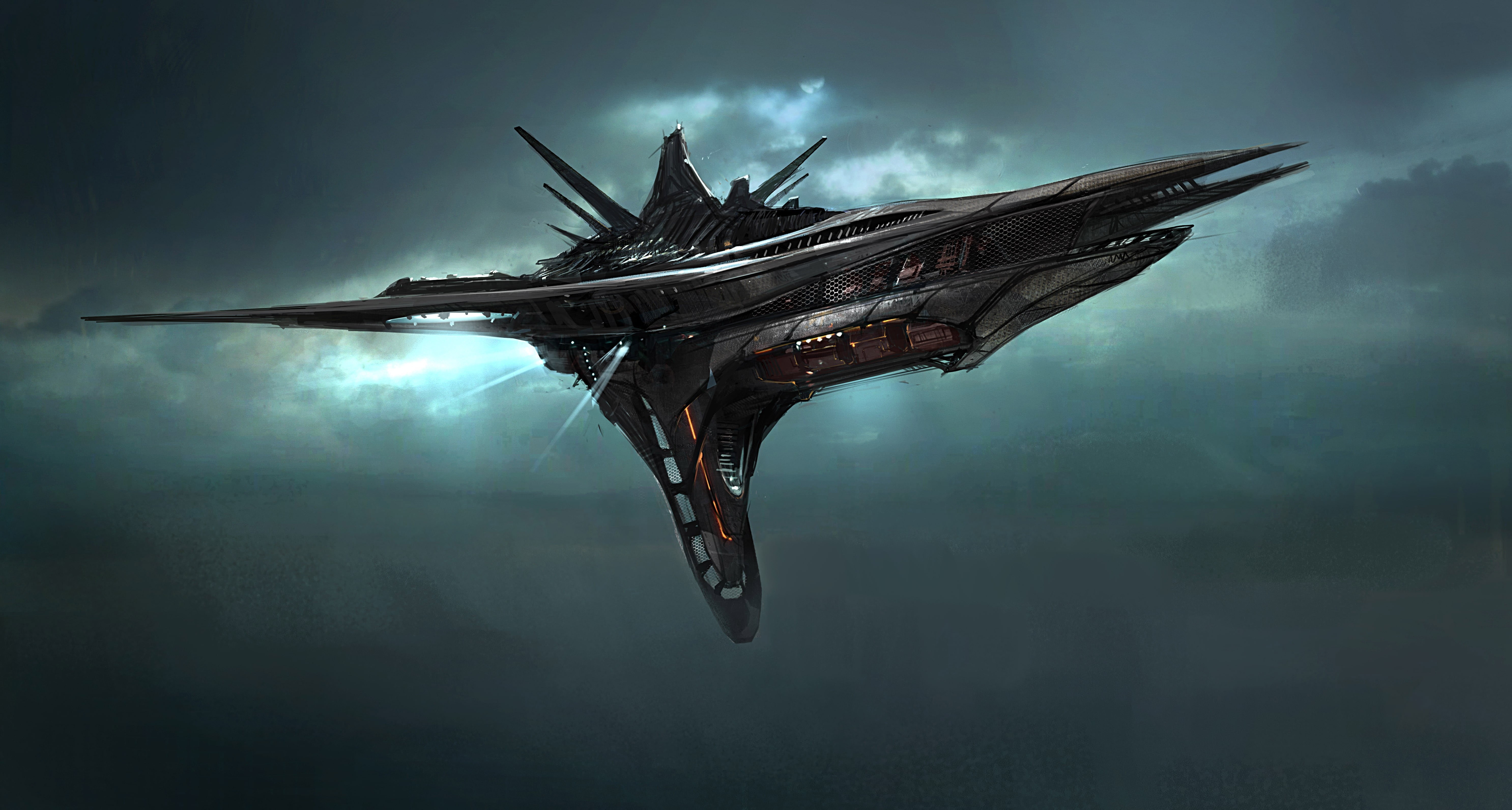 beauty in nature, low angle view, black, spacecraft, grey, nature, reflection, fog, sky, flying, Star Citizen, mode of transportation, no people, HD Wallpaper
