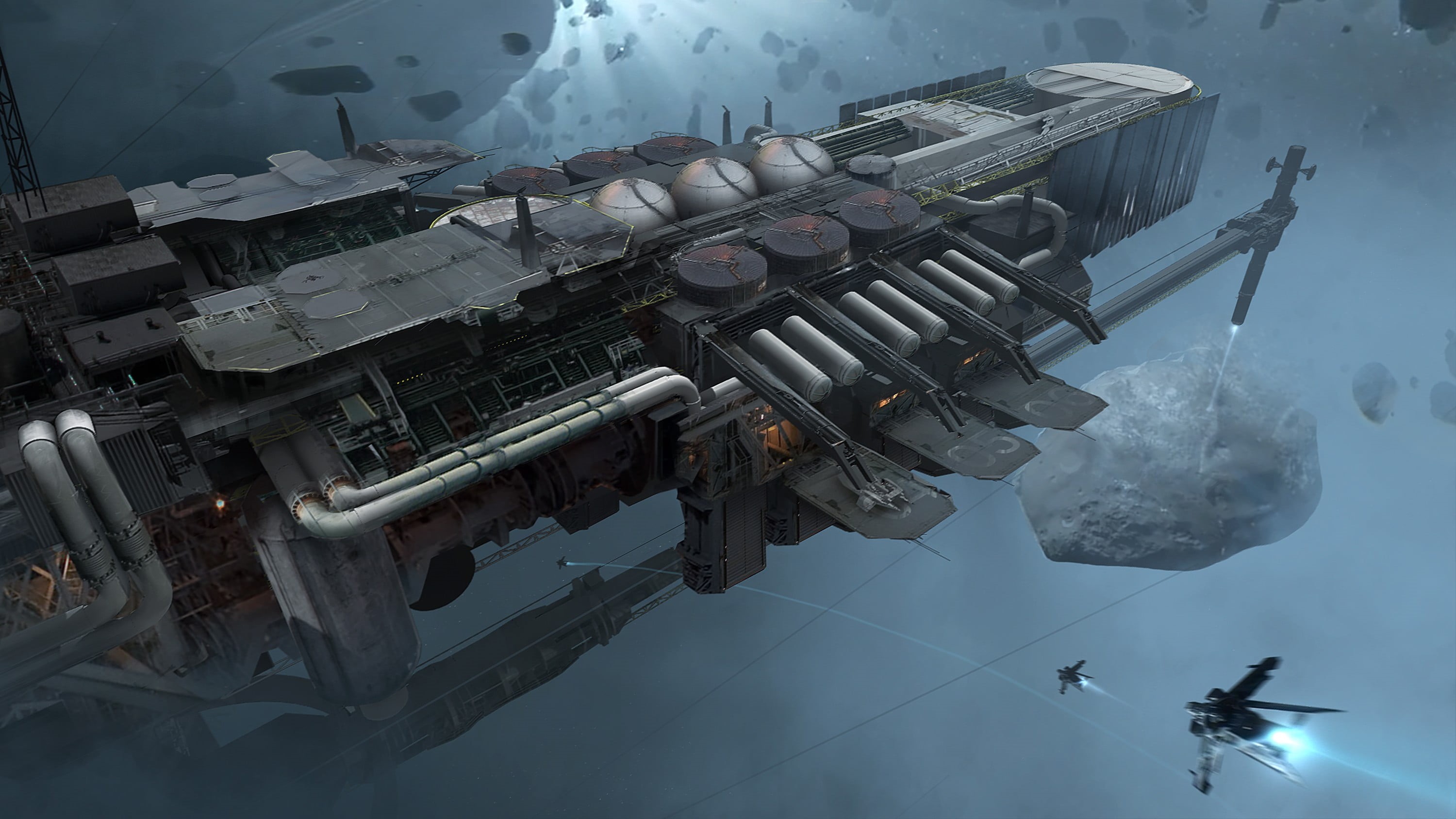 metal, technology, spaceship, smoke - physical structure, winter, air vehicle, 2K, Star Citizen, machinery, mode of transportation, science fiction, high angle view, HD Wallpaper