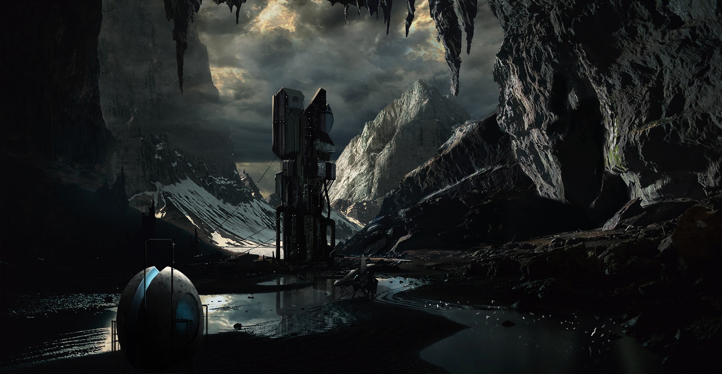 sunlight, built structure, digital, 2K, planet, Star Citizen, concept art, video games, rock, real people, outdoors, beauty in nature, mode of transportation, HD Wallpaper
