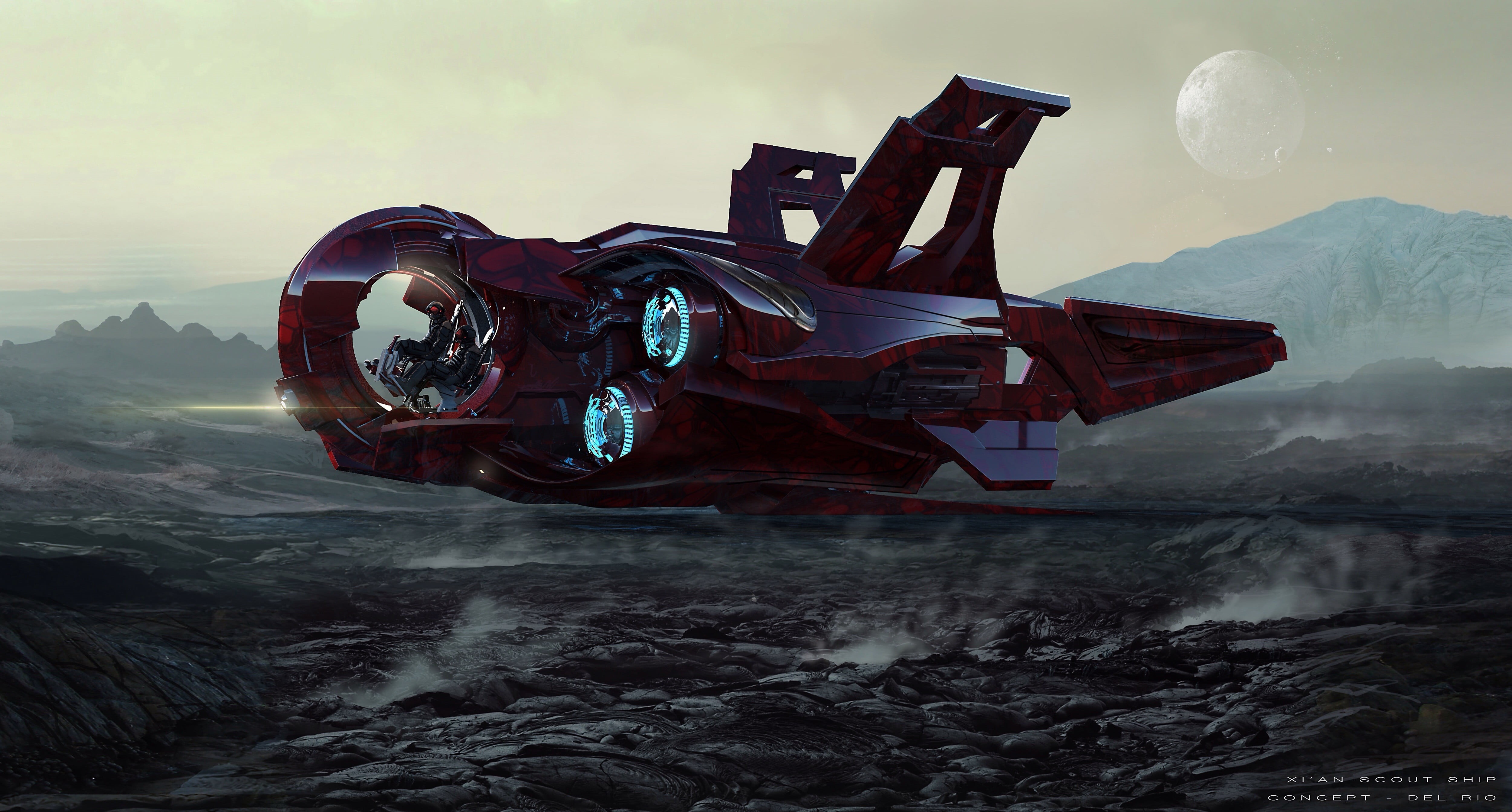 adventure, 4K, Star Citizen, environment, transportation, dusk, spaceship, non-urban scene, scenics - nature, video games, cloud - sky, landscape, red, HD Wallpaper