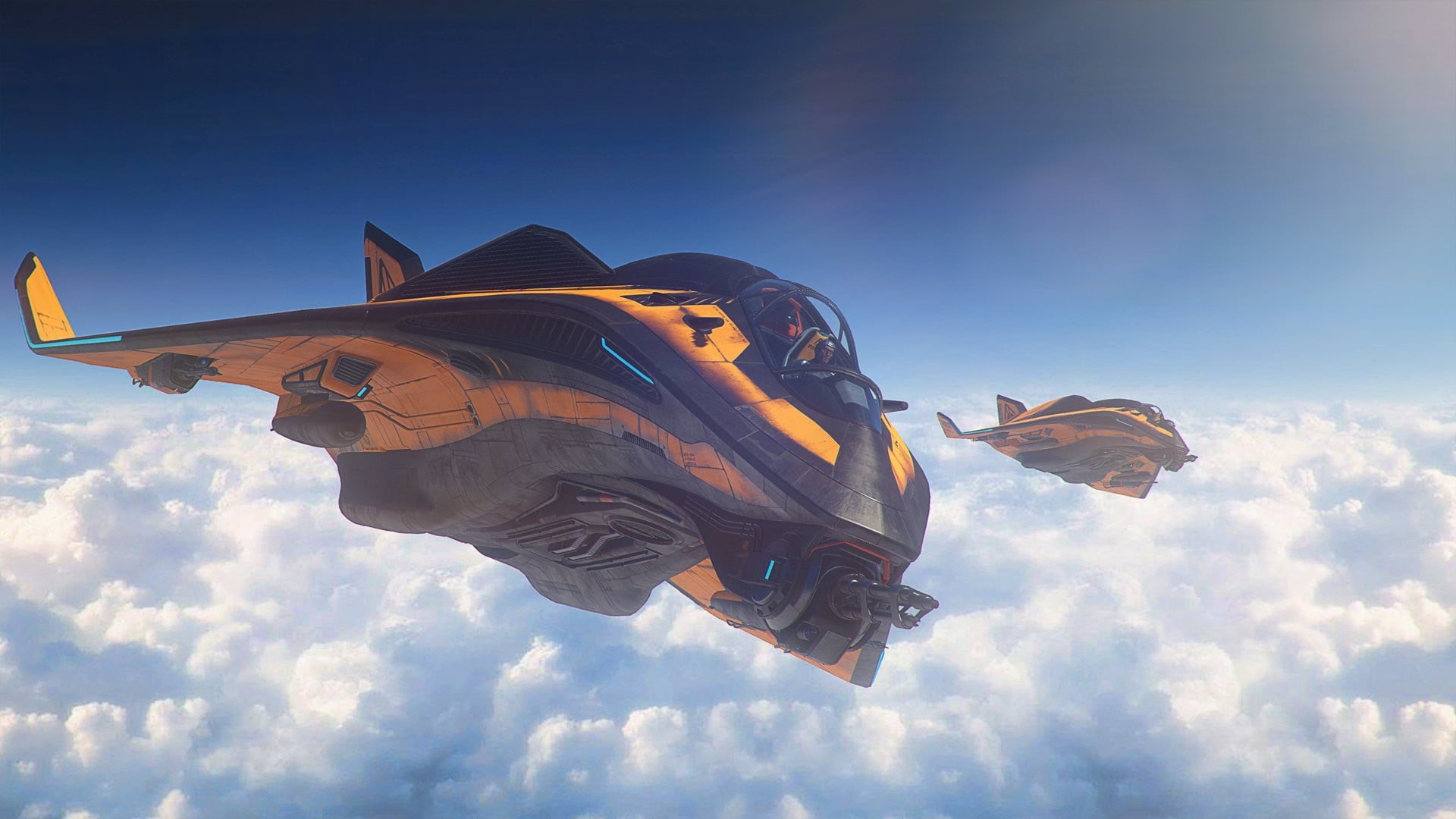 low angle view, patriotism, cloud - sky, representation, jet, flag, Star Citizen, no people, 1080P, on the move, mid-air, air vehicle, two, nature, day, HD Wallpaper